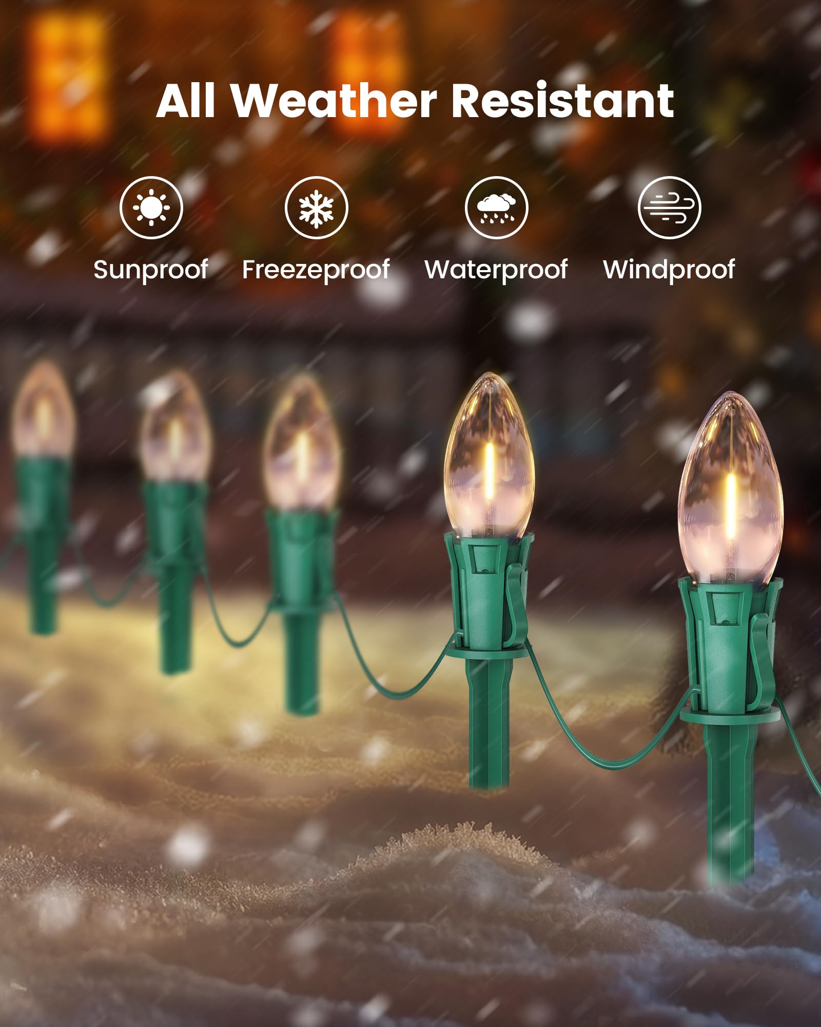 Suraielec C9 Christmas Pathway Lights, 25Ft Walkway Christmas Lights With 20 Warm Led Bulbs, 20 Stakes, Holiday Decoration For S