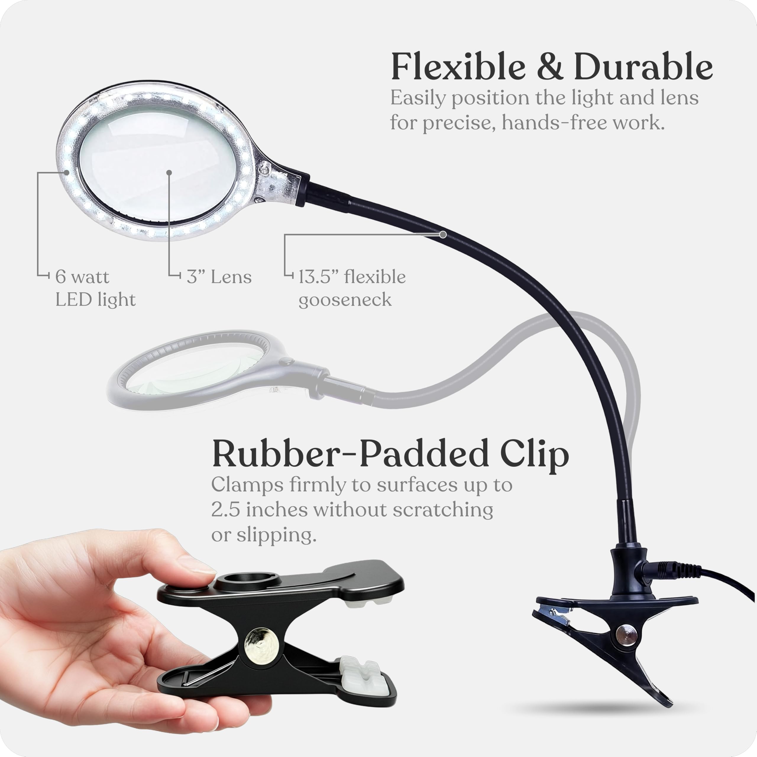 Brightech LightView Flex Magnifying Desk Lamp - 1.75X Magnifier with Light, Adjustable for Crafts & Reading, Black, Model LTVW2-BK