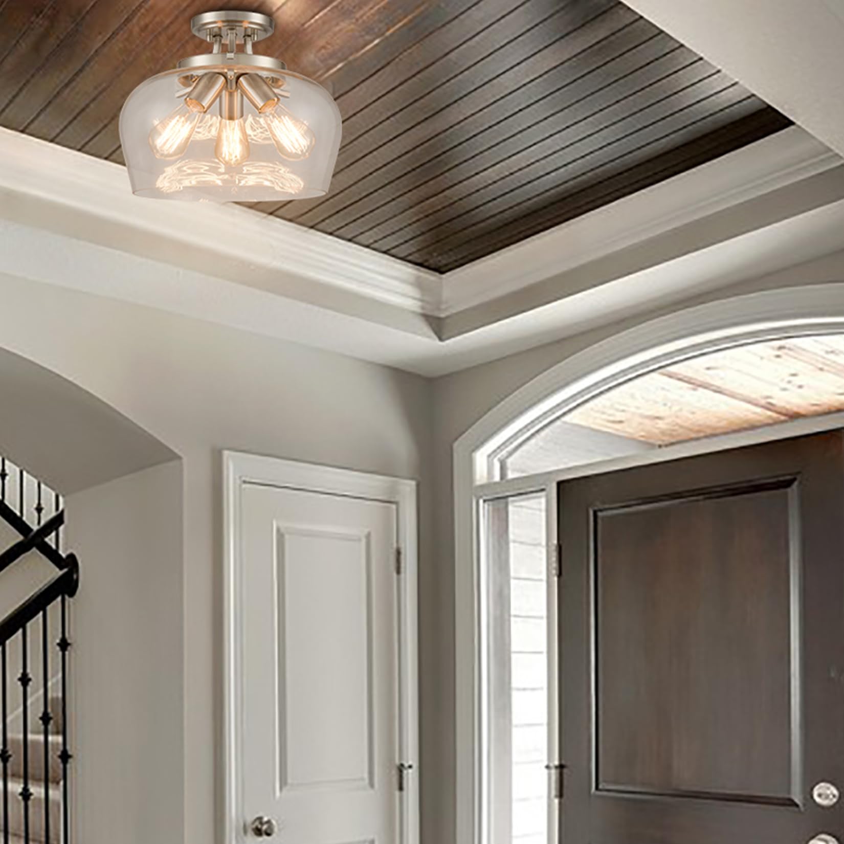 Teenyo Modern Brushed Nickel Pendant Light Fixture 3-Light Glass Pendant Lighting Brushed Nickel Clear Glass Pendant Light With