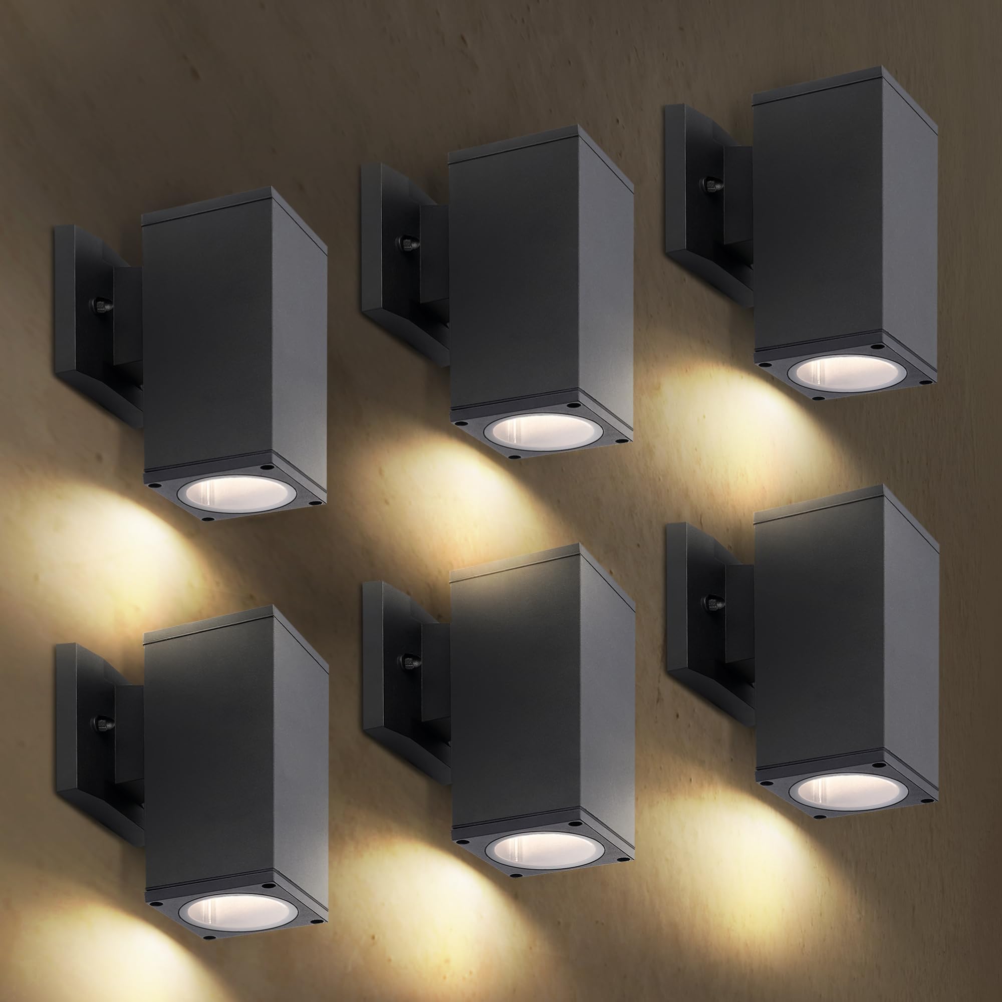 ASD 1 Light Square LED Indoor & Outdoor Wall Light Fixture | 9W 1000LM 3000K-5000K 120V Cylinder Up Down Lights | Dimmable Exterior Wall Sconce | Front Door  Porch  Patio | Black  ETL 6 Pack