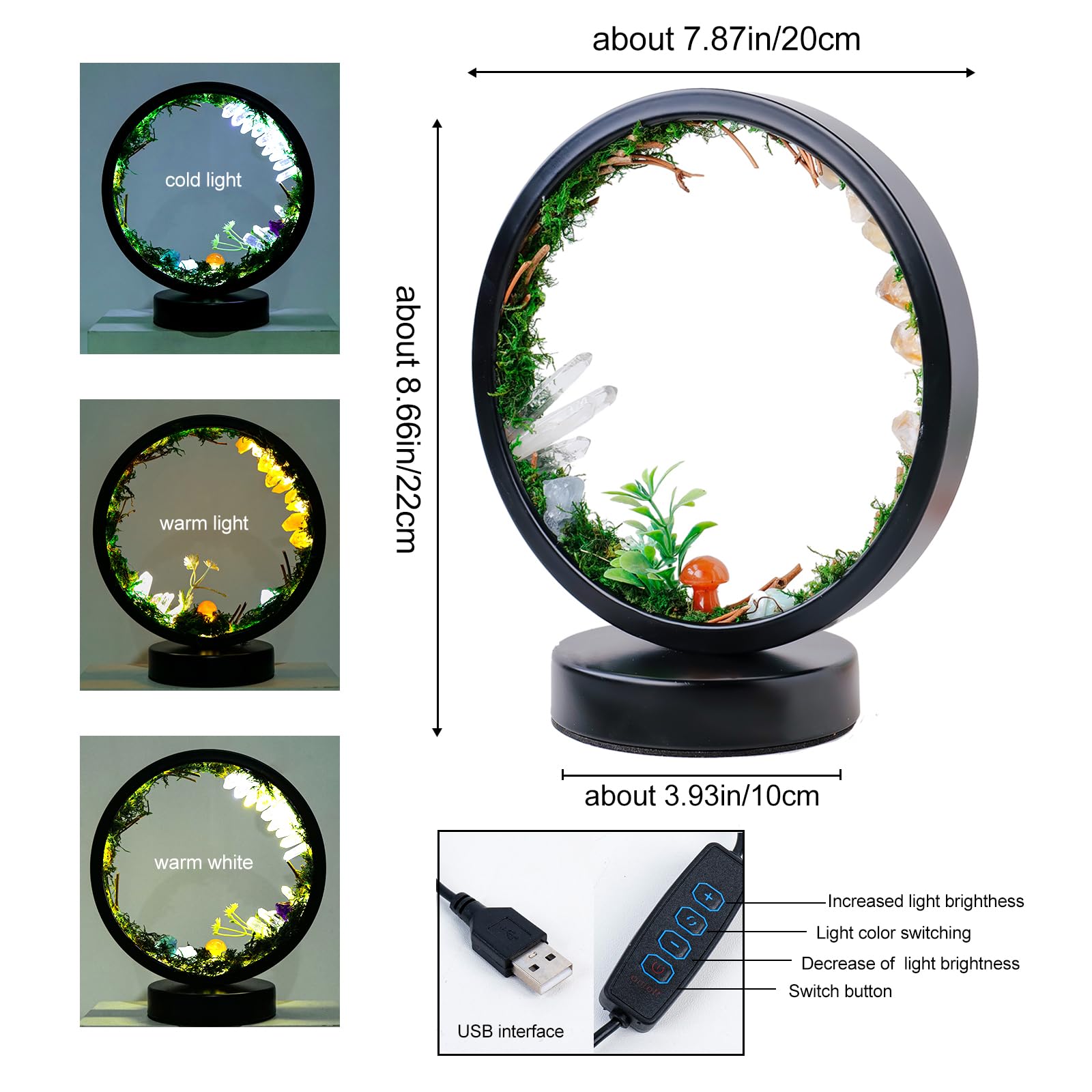 Runyangshi Citrine Night Light Lamp - Round Crystal, 3-Color Dimming, Forest Style - Ideal for Bedroom Home Decor & Gifts
