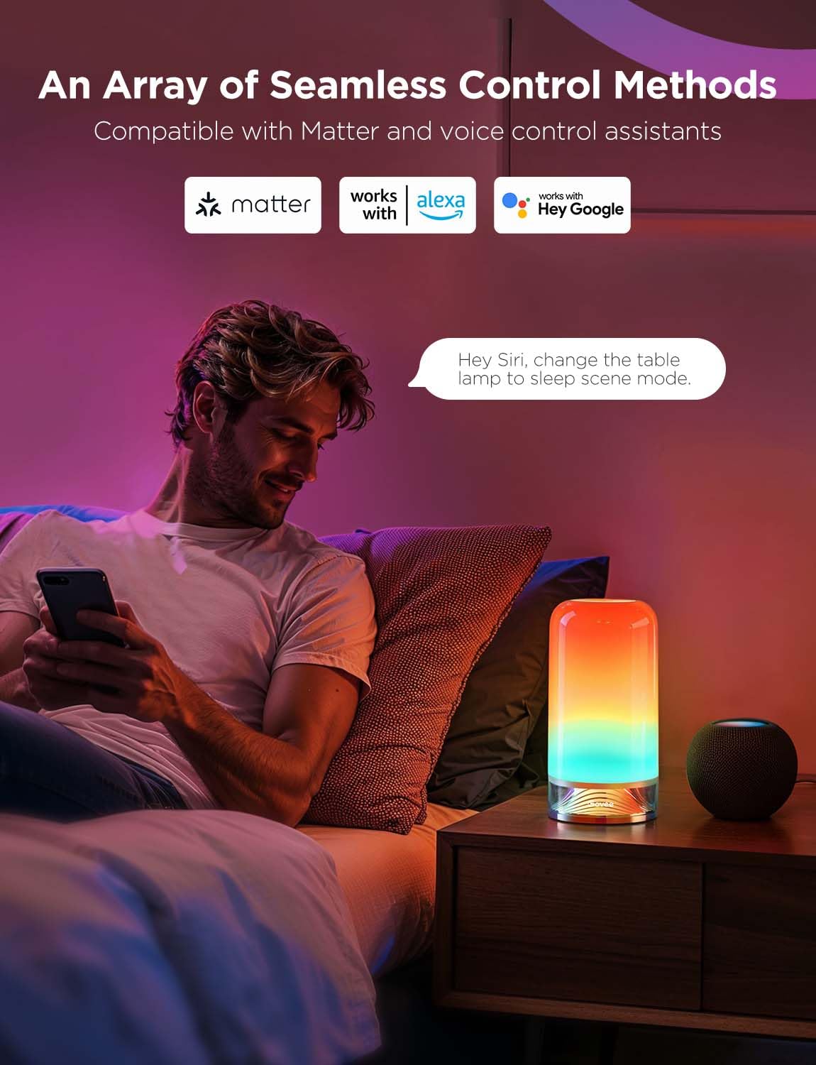 Govee RGBIC Smart Table Lamp 2, Multicolor Touch LED Night Light, Dimmable, 64 Scene Modes, Compatible with Matter & Alexa, Model H6022