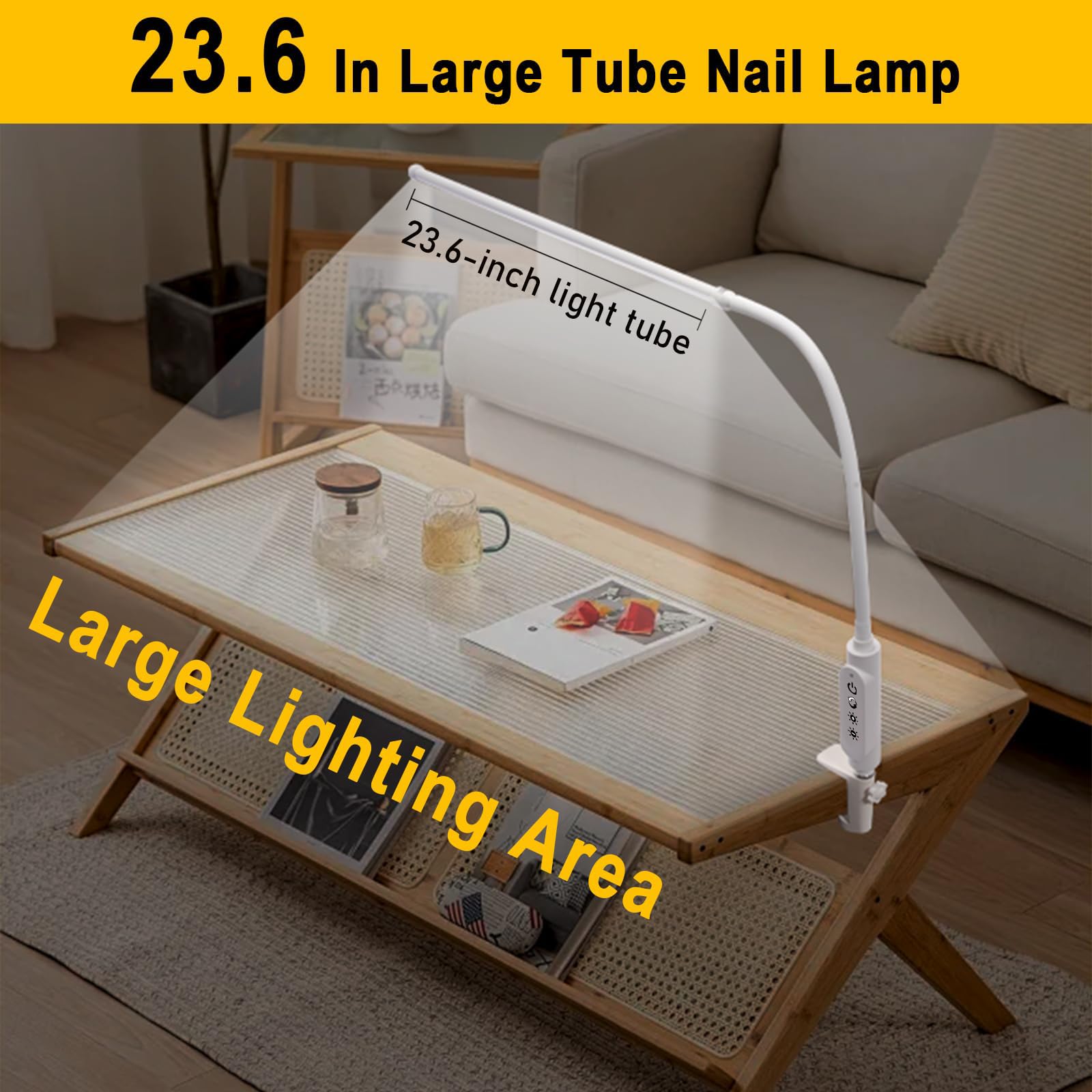 CGBE Nail Lighting Lamp - 360° Adjustable Desk Lamp with 3 Color Modes, 5 Brightness Levels, 23.6-Inch, White Aluminum