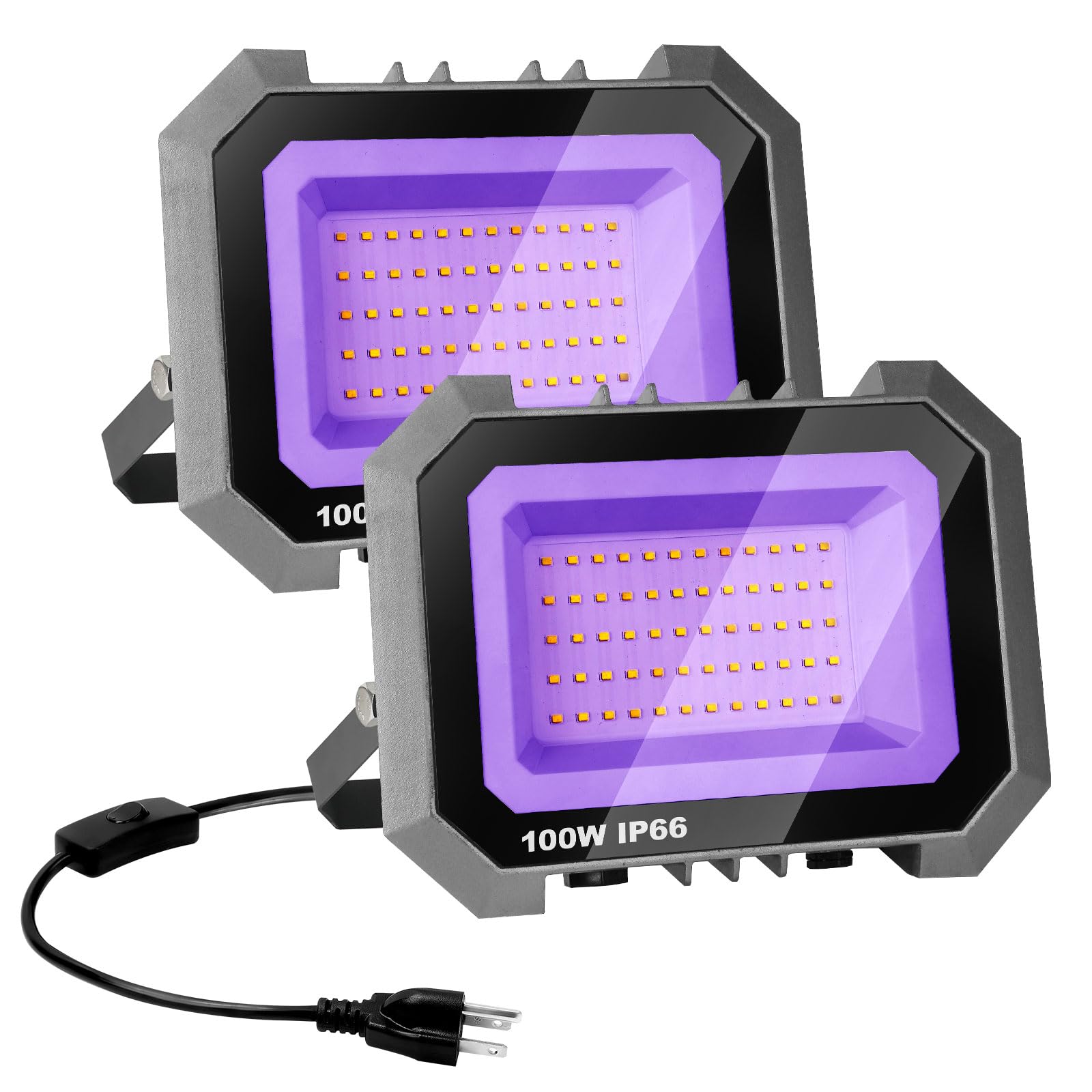 100W LED Black Lights 2 Pack  Blacklight Flood Light with On/Off Switch 6.7Ft Cord  IP65 Waterproof Outdoor Black Lights  Glow in The Dark  Halloween  Body Discomfortt  Fluorescent Poster  Neon Glow
