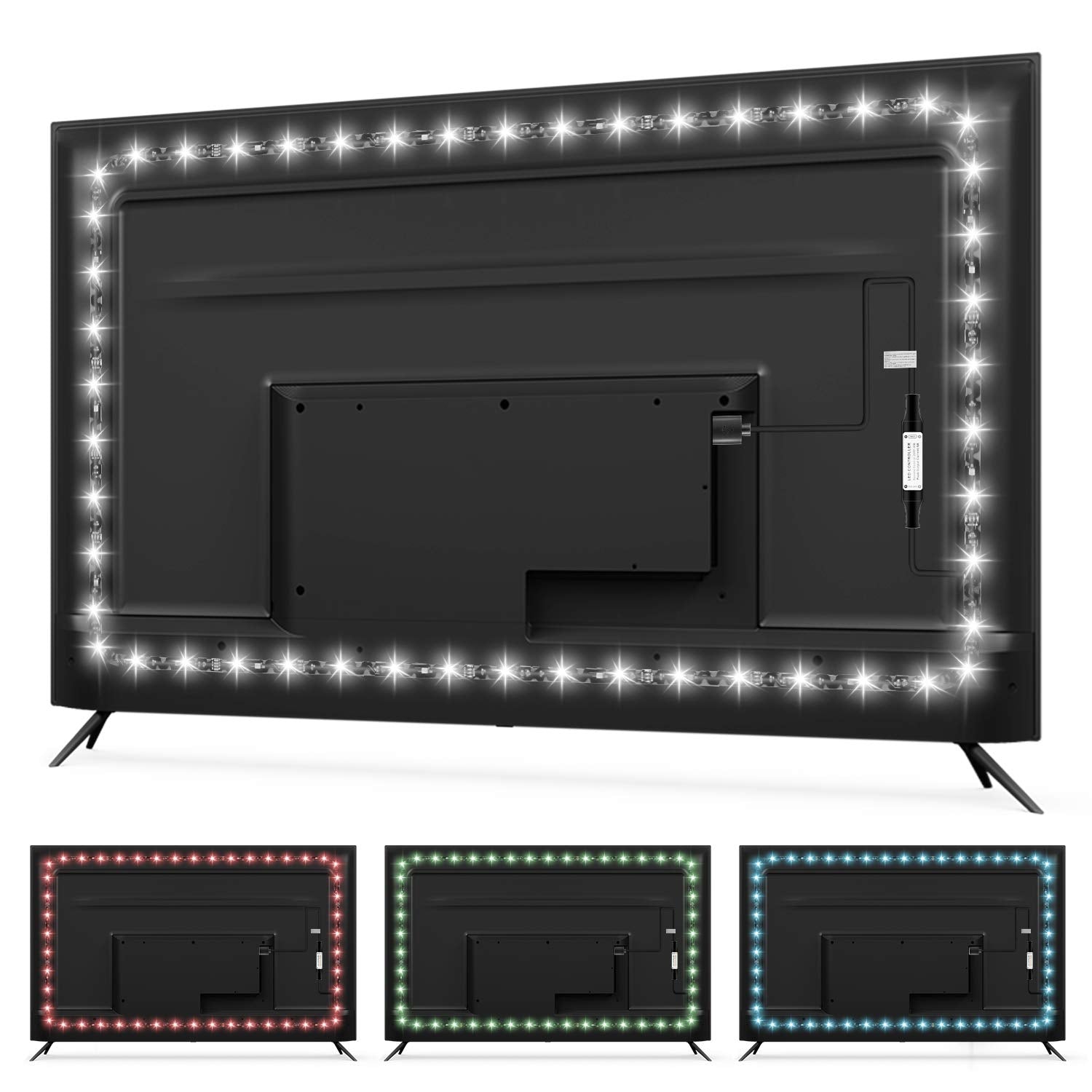 HAMLITE USB TV Bias Lighting, 6500K True White, 11.5ft for 50-55in TV, Multi-colored & Pure White, Model RGB-35M