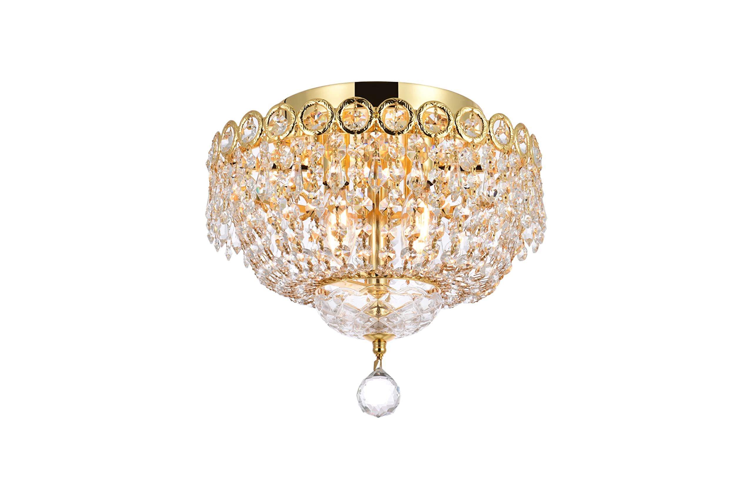 Elegant Lighting Century Flush Mount Light - Gold Finish, Royal Cut Crystal, Model V1900F12G/Rc