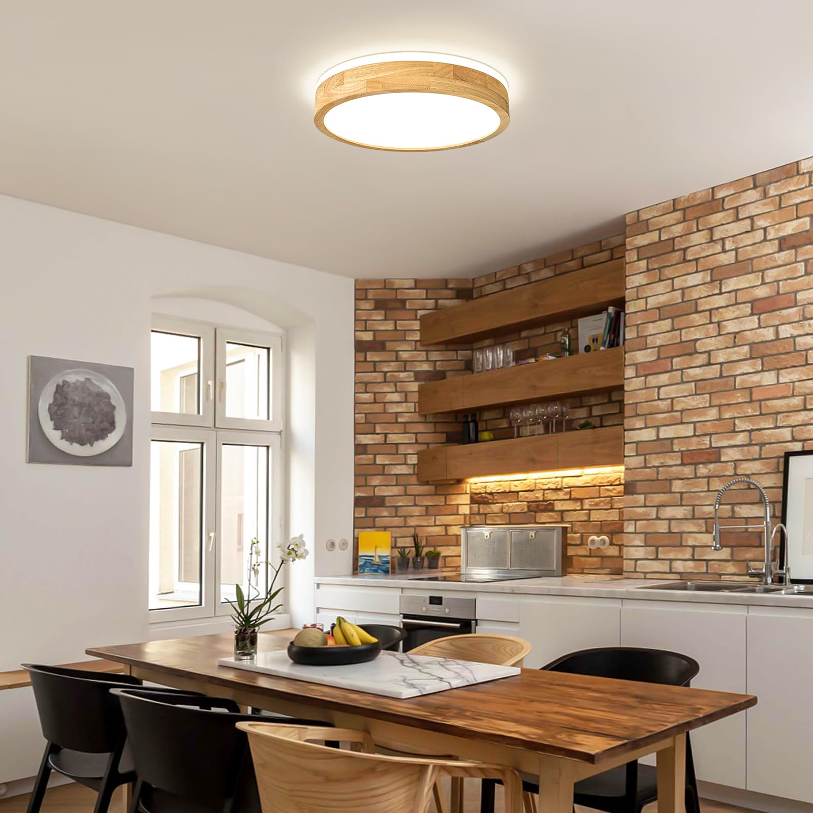 Pevfah Modern Dimmable Wood Flush Mount Ceiling Light  2700K-6000K 5Cct Round Close To Ceiling Lighting Fixtures  Minimalist Led Ceiling Lamp For Bedroom  Kitchen  Hallway  Living Room-15.74In