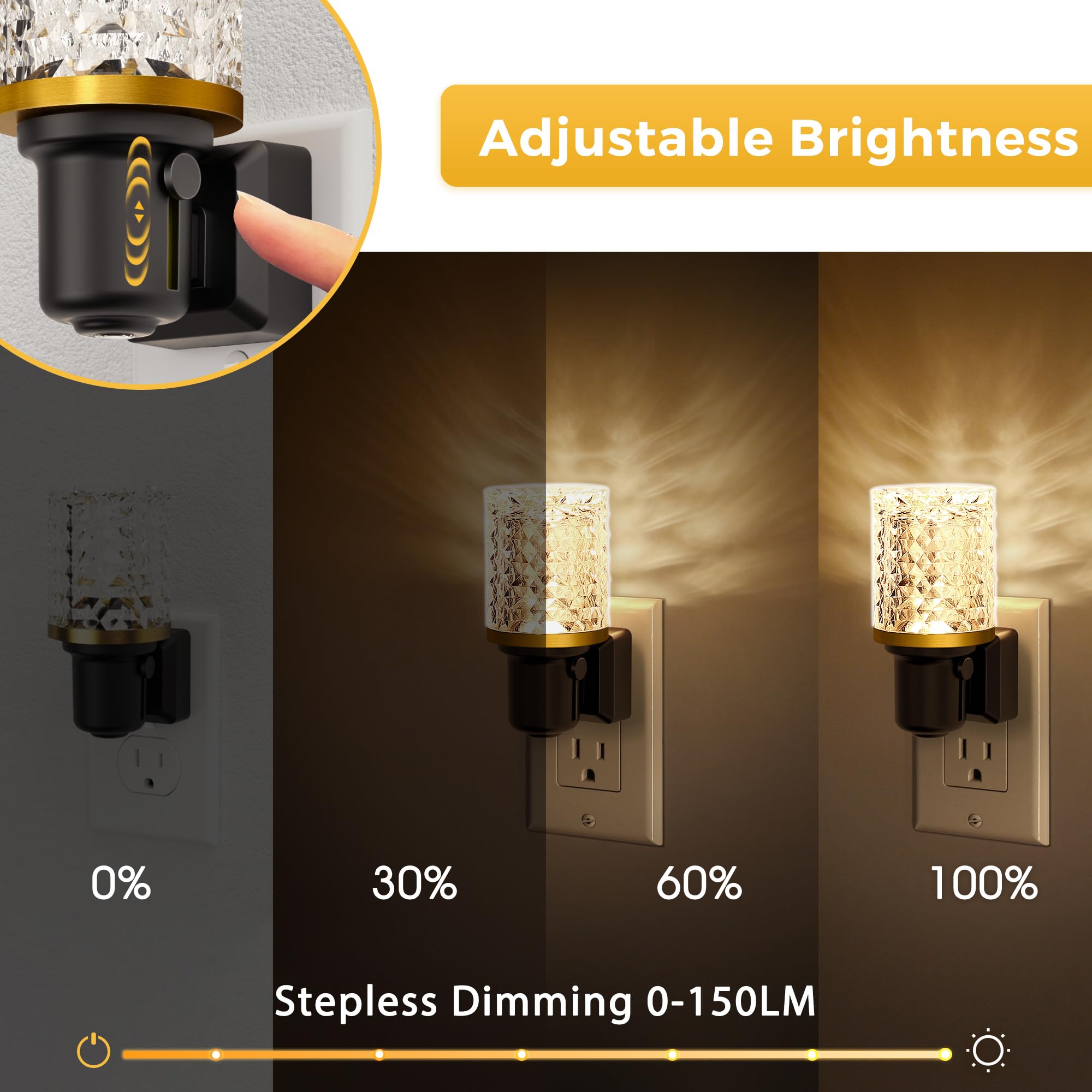 L LOHAS LED Night Light, Dimmable Plug-in with Auto Sensor, 0-100LM Brightness, Acrylic, Diamond-3000K, Model GY220, 1 Pack