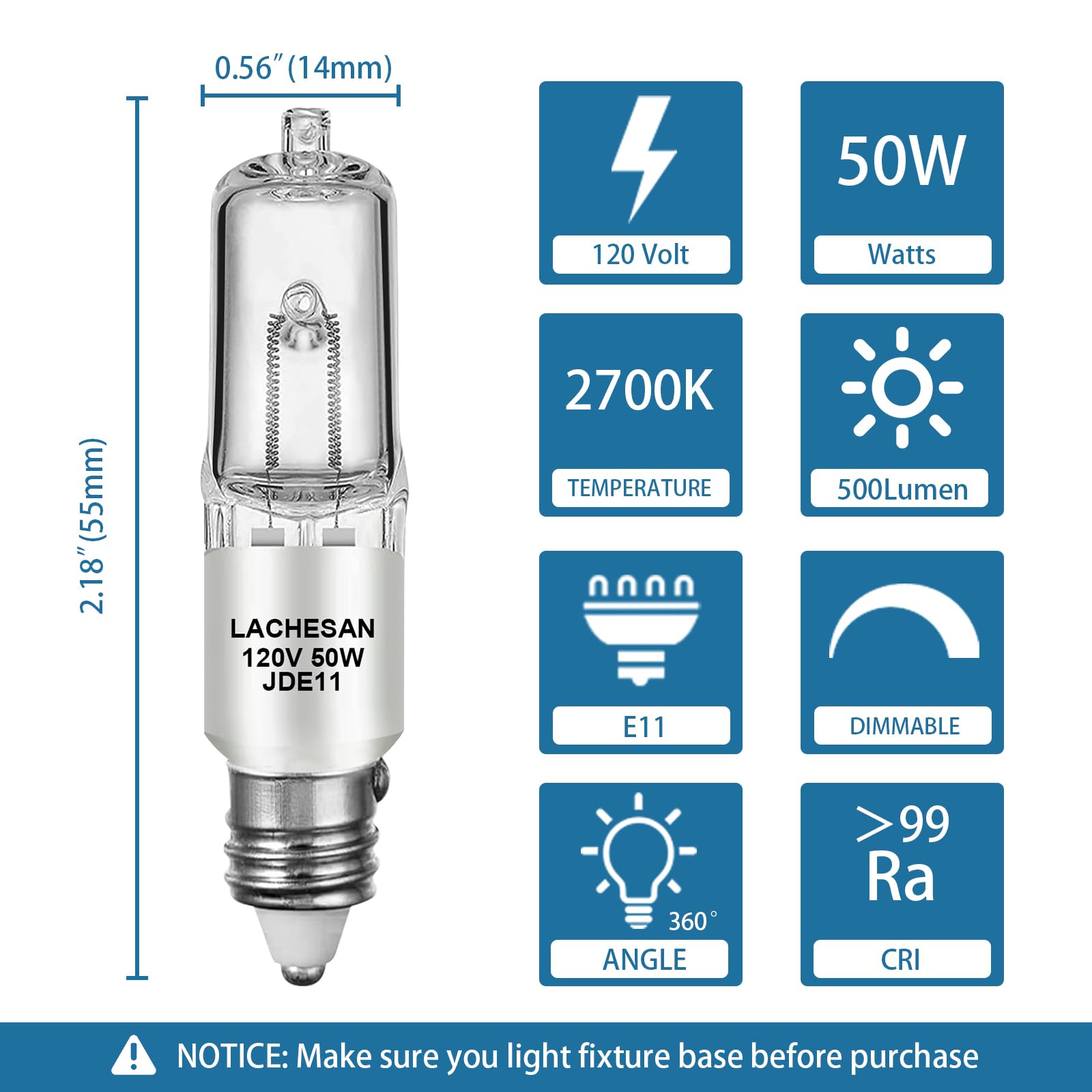 Lachesan Jde11 120V 50W, E11 Halogen Bulb(Replacement E11 Led Bulb) T4 Mini Candelabra Base, 2700K Warm White Dimmable For Chandeliers, Ceiling Fan, Table Lamps, Cabinet Lighting, 4 Pack