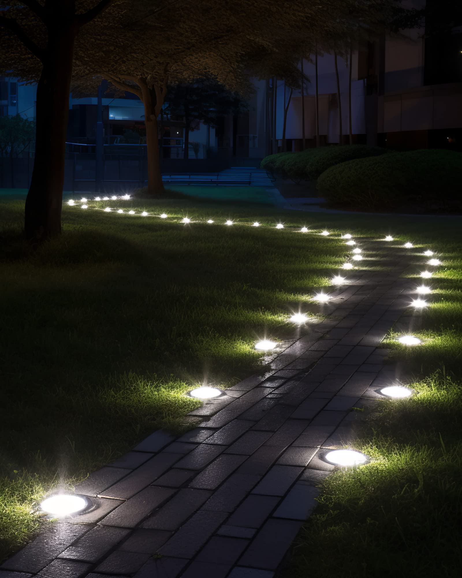 Biling Solar Ground Lights, 12 Pack, Waterproof Flat Pathway Lights, 12 LEDs, White, Stainless Steel