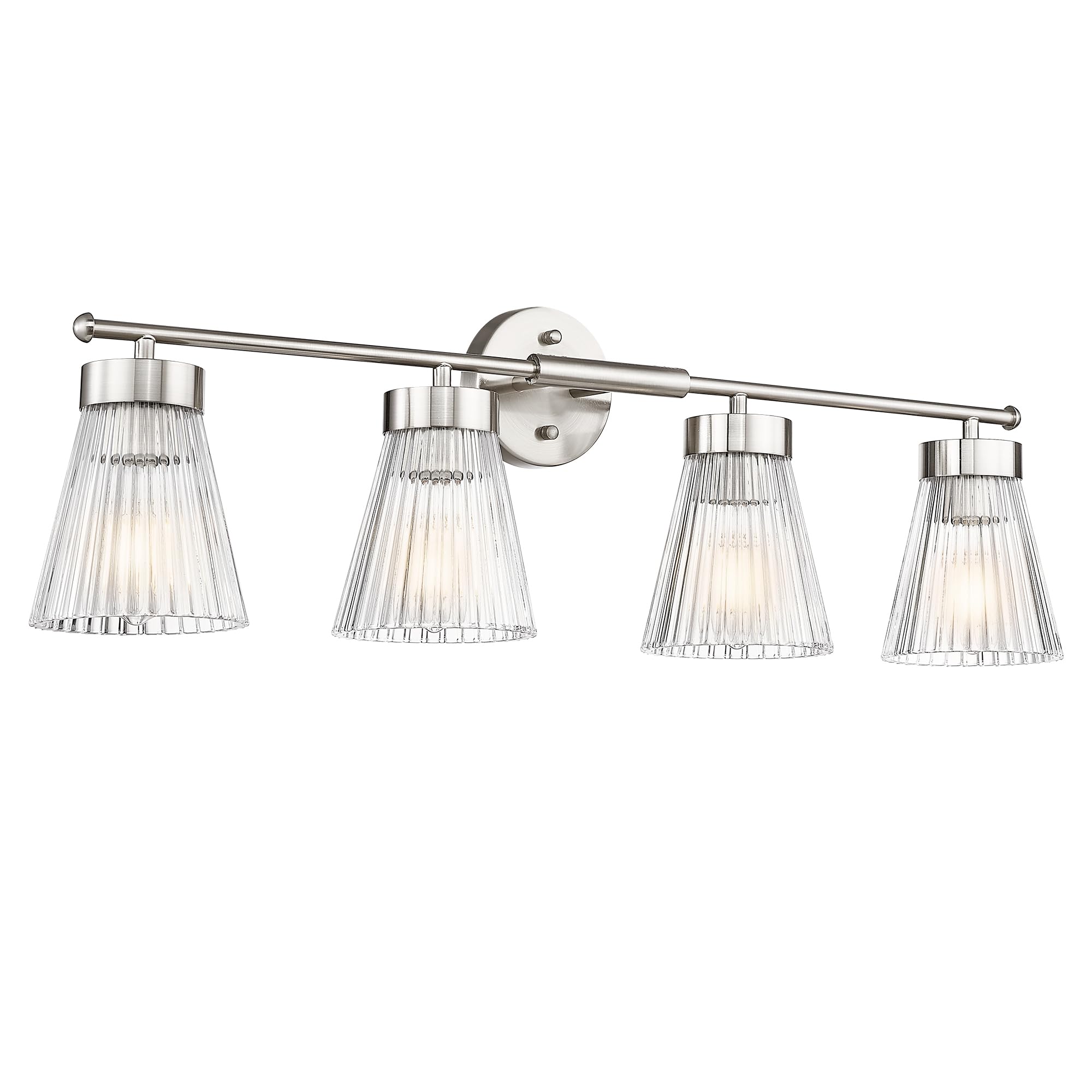 4-Light Bathroom Vanity Light Fixtures  Hwh Brushed Nickel Bathroom Vanity Lighting Modern Vanity Light Over Mirror With Clear Striped Glass Shade  5Hzg97B-4W Bn