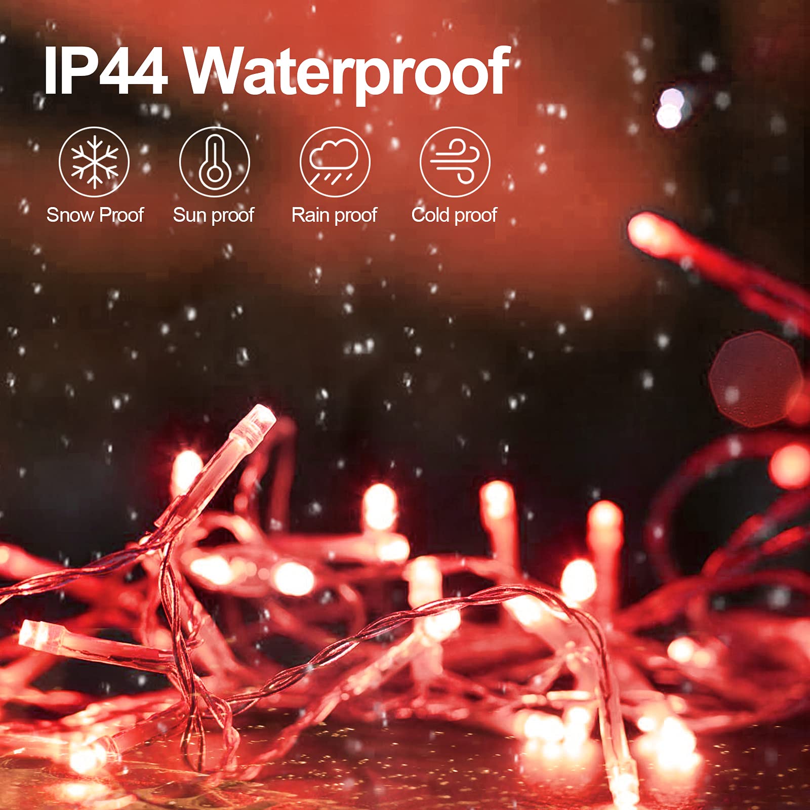 JXLEDAYY LED Christmas Lights Outdoor 1000 LED 403 Ft Clear Wire Red Waterproof 8 Modes Timer Model BG-CL3M3-306L01