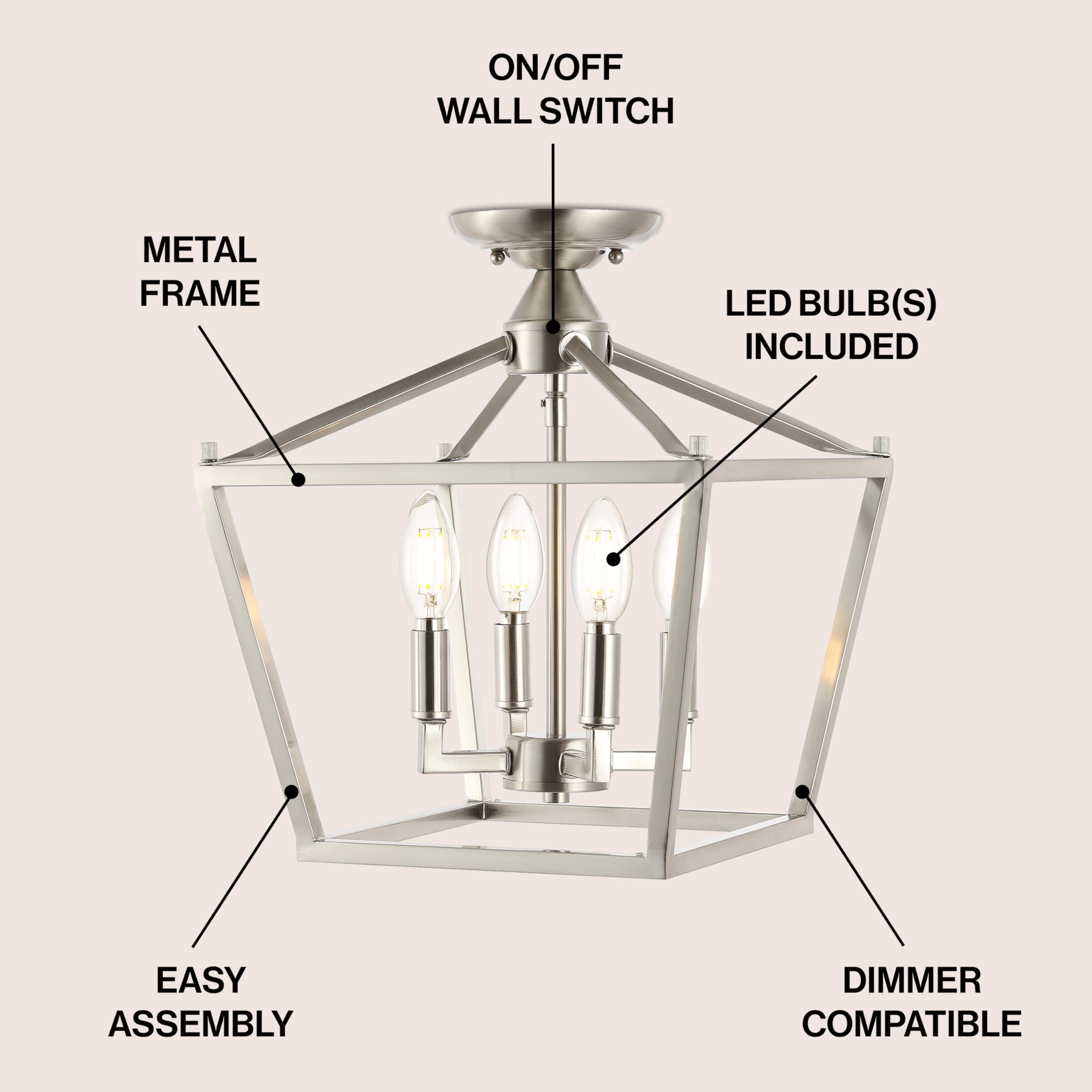 Jonathan Y Jyl7610D Plains Mini Lantern 12'' 4-Light Iron Modern Farmhouse Led Flush Mount, Office, Living Room, Family Room, Di