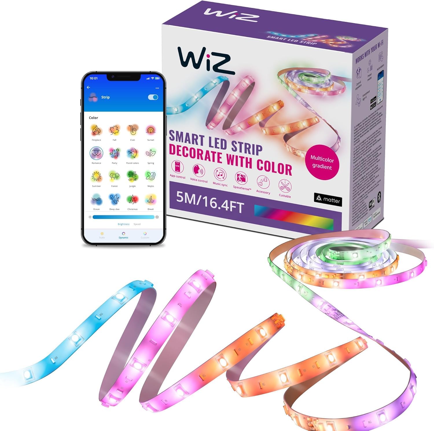 WiZ Connected 16.4 ft LED Light Strip - Flowing Multicolor LED Color-Changing Light Strip For Your Smart Home -Voice/App Control