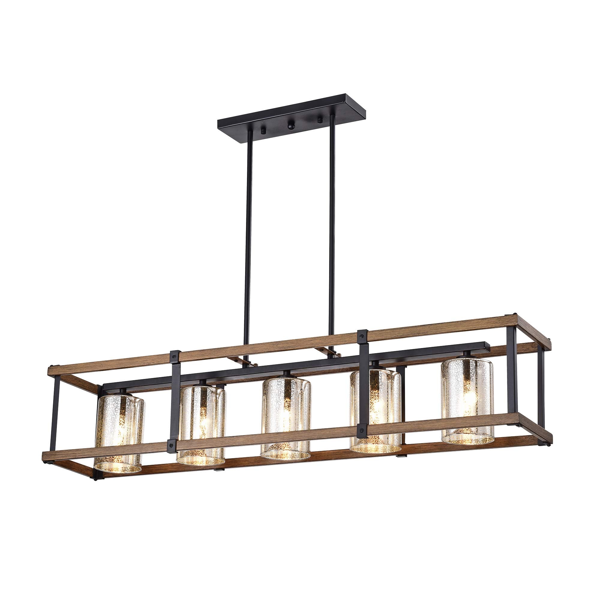 Desaki Matte Black 5-Light Chandelier, Imitation Wood Grain, Metal, 40.35&quot;L X 7.87