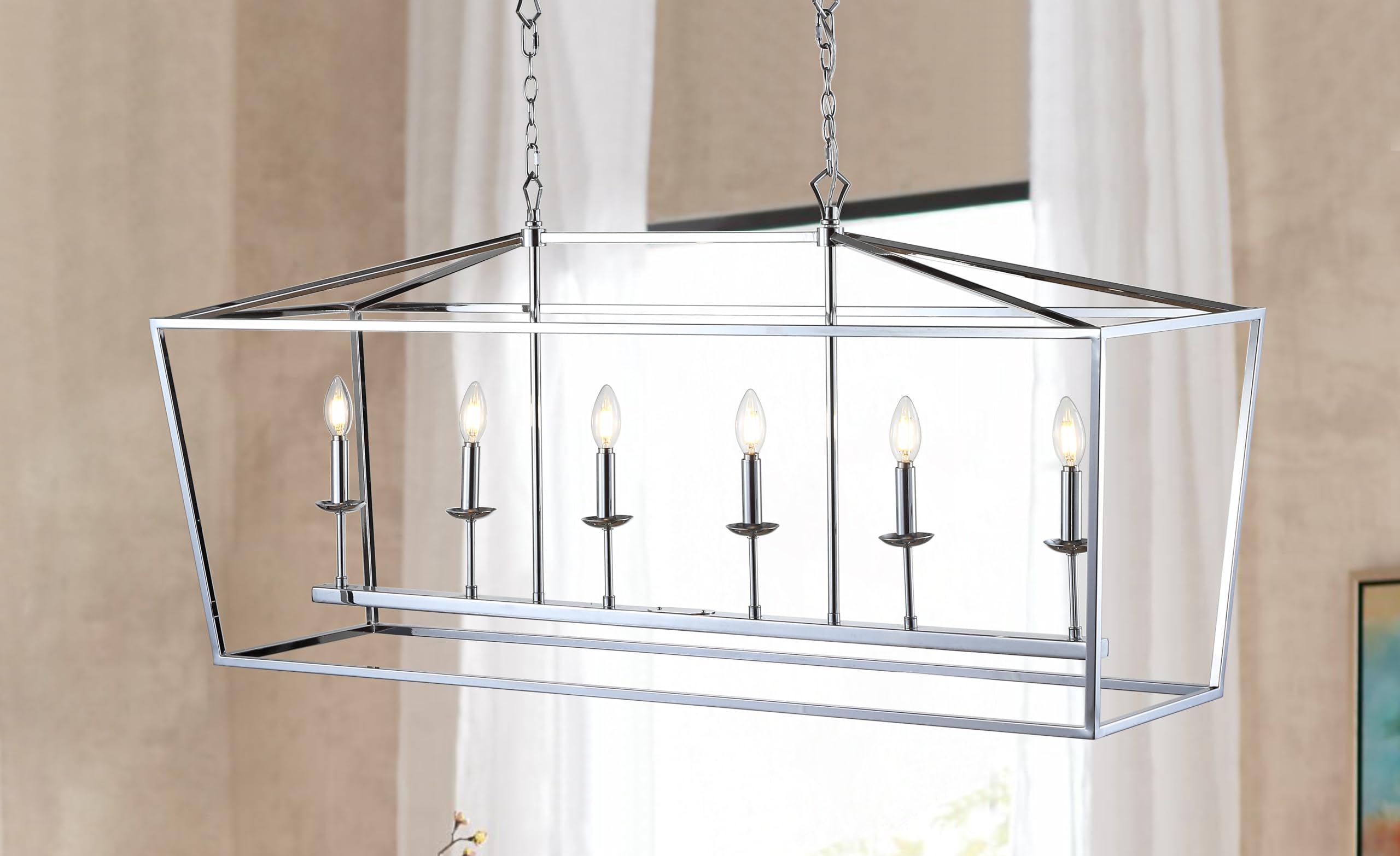 Jonathan Y Pagoda Lantern Pendant Light, Dimmable Metal Led, 49 In, Chrome, Model Jyl7439C, Perfect For Dining Room & Living Spaces