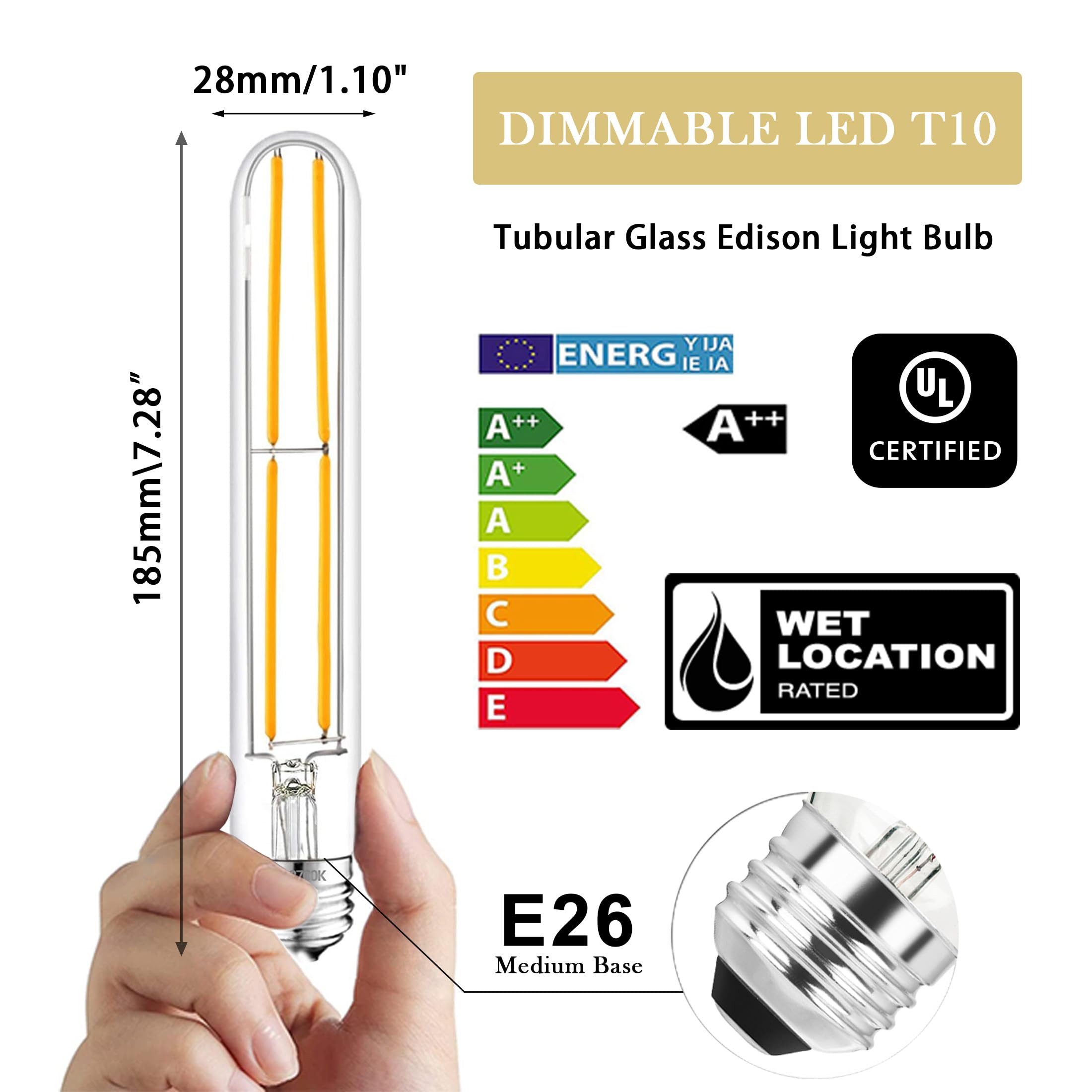 NOVELUX E26 LED Bulb 6W Dimmable 2700K Soft White Glass 7.3 Inch 2 Pack