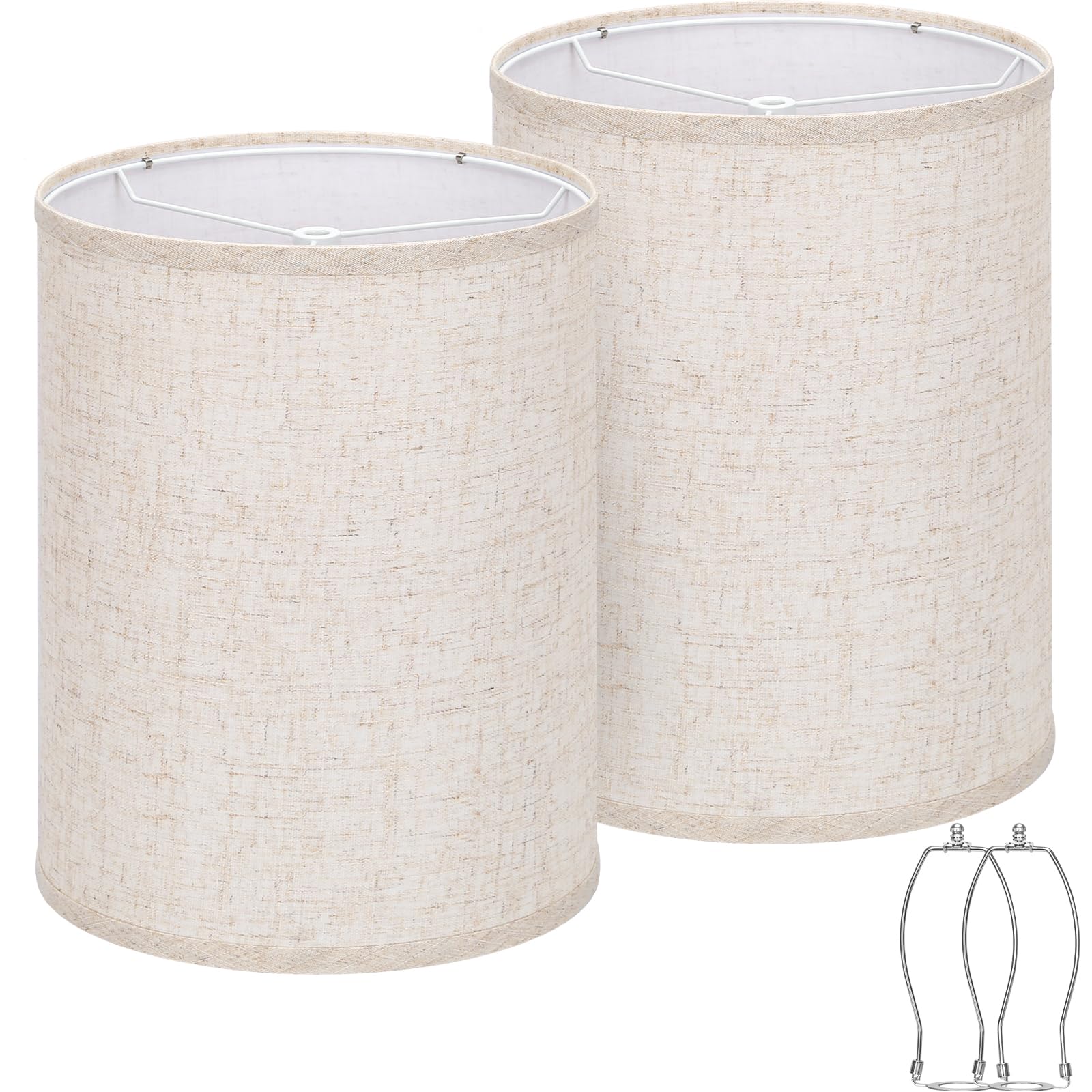 Tall Drum Lamp Shades Set of 2  10Top x10 Bottom x 13High  Beige Lampshade for Table Lamp Floor Lamp  Replacement Lampshades Natural Linen Handcrafted  Spider  Harp Holders Included  Easy Assembly
