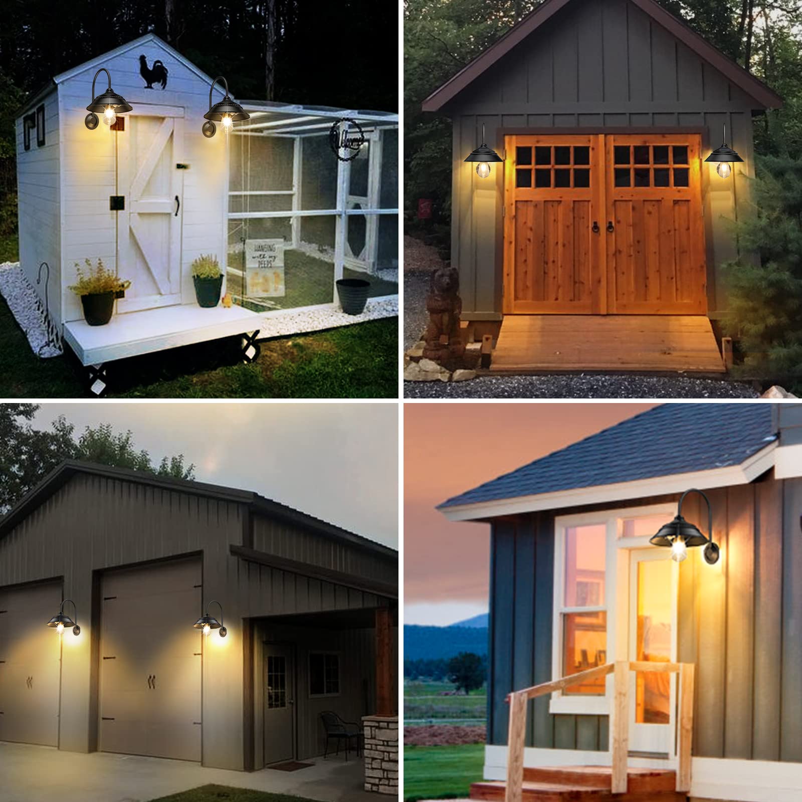 Ufelizor Solar Barn Light - 2 Pack Waterproof Outdoor Sconce with Motion Sensor, 3 Lighting Modes, Aluminum, Black