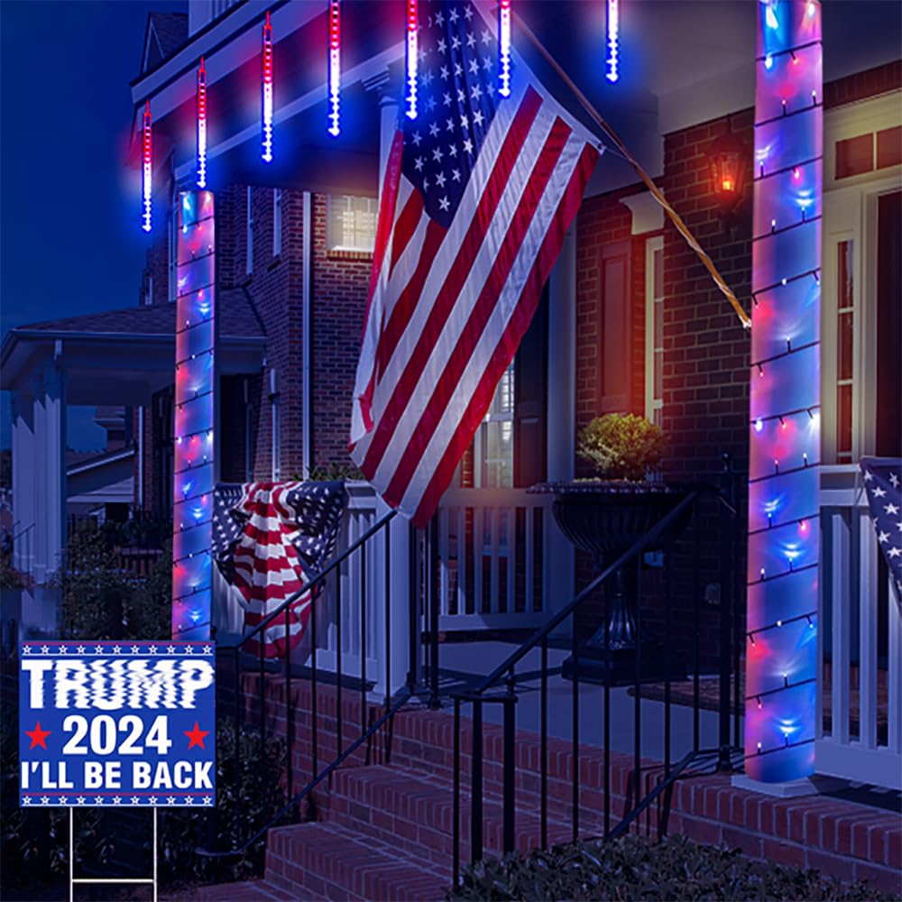 Kwaiffeo 4th of July Outdoor Decorations - Red White Blue Meteor Shower Lights, 30CM, Plastic, Perfect for Independence Day & Elections