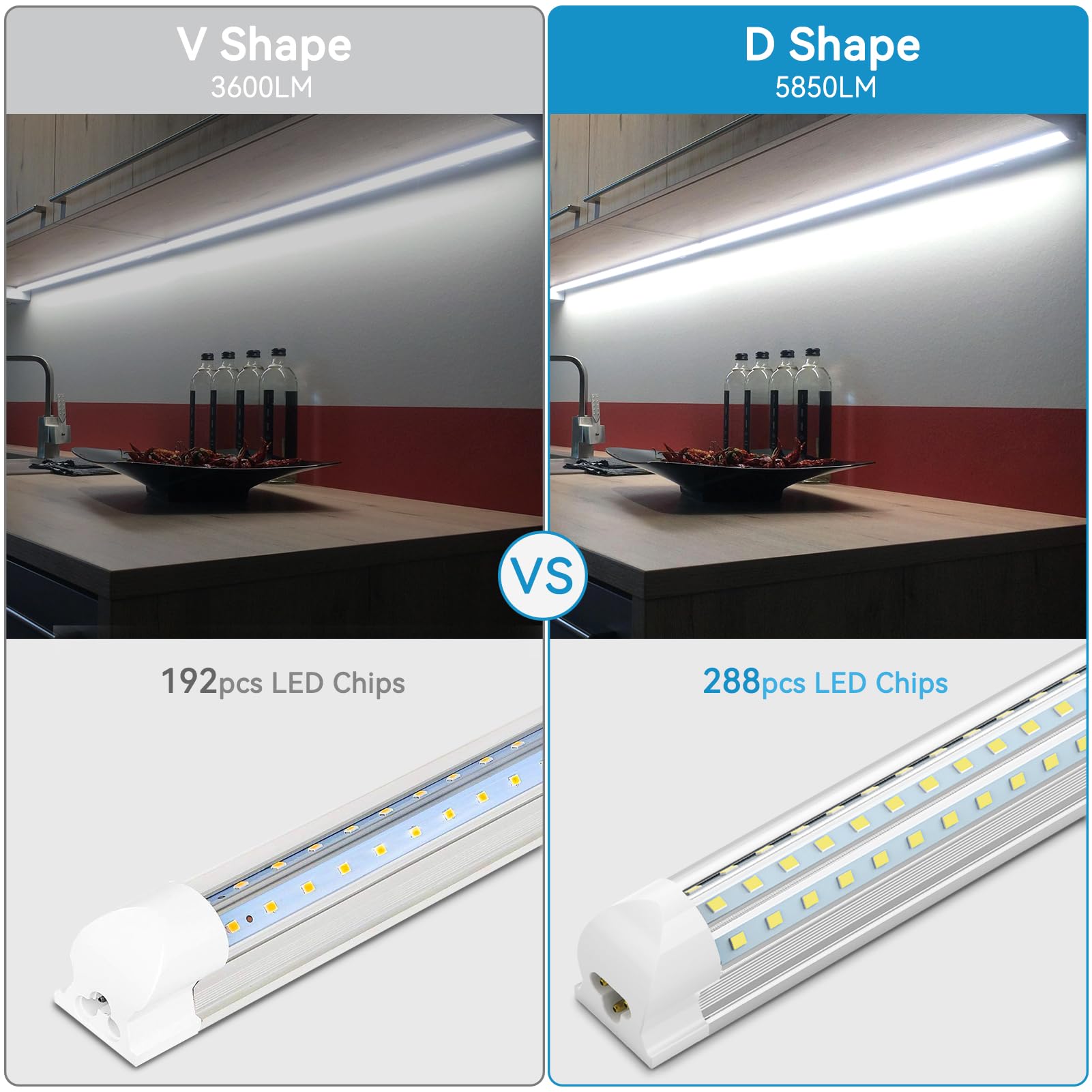 Shopled 4Ft Led Shop Light, 45W 5850Lm 6000K Cool White, D-Shape, Linkable T8 Led Tube Lights 4Ft, 4 Foot Led Shop Lights For Wo