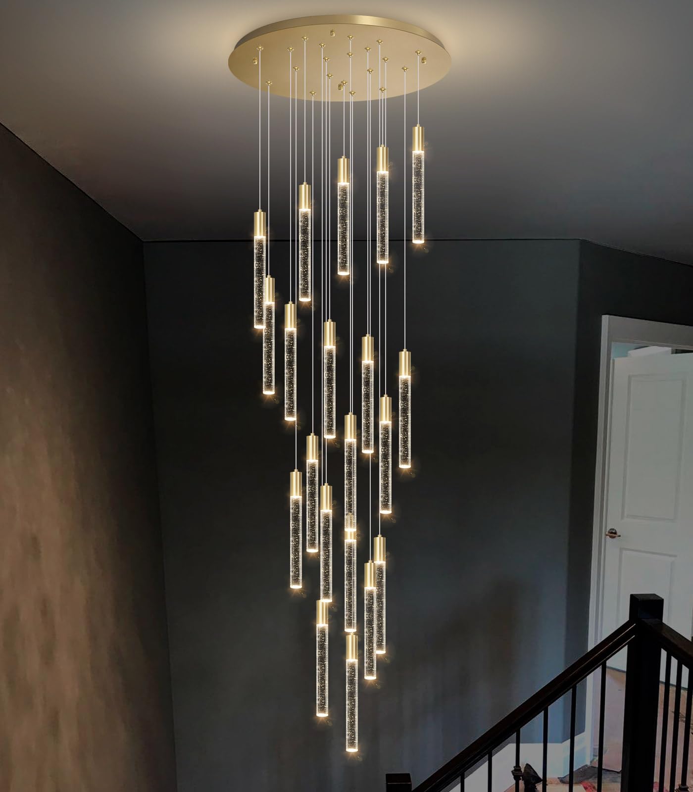 Haixiang 13Ft Long Crystal Chandelier For Living Room, Dining Room, Entryway, Kitchen, Hotel - Gold
