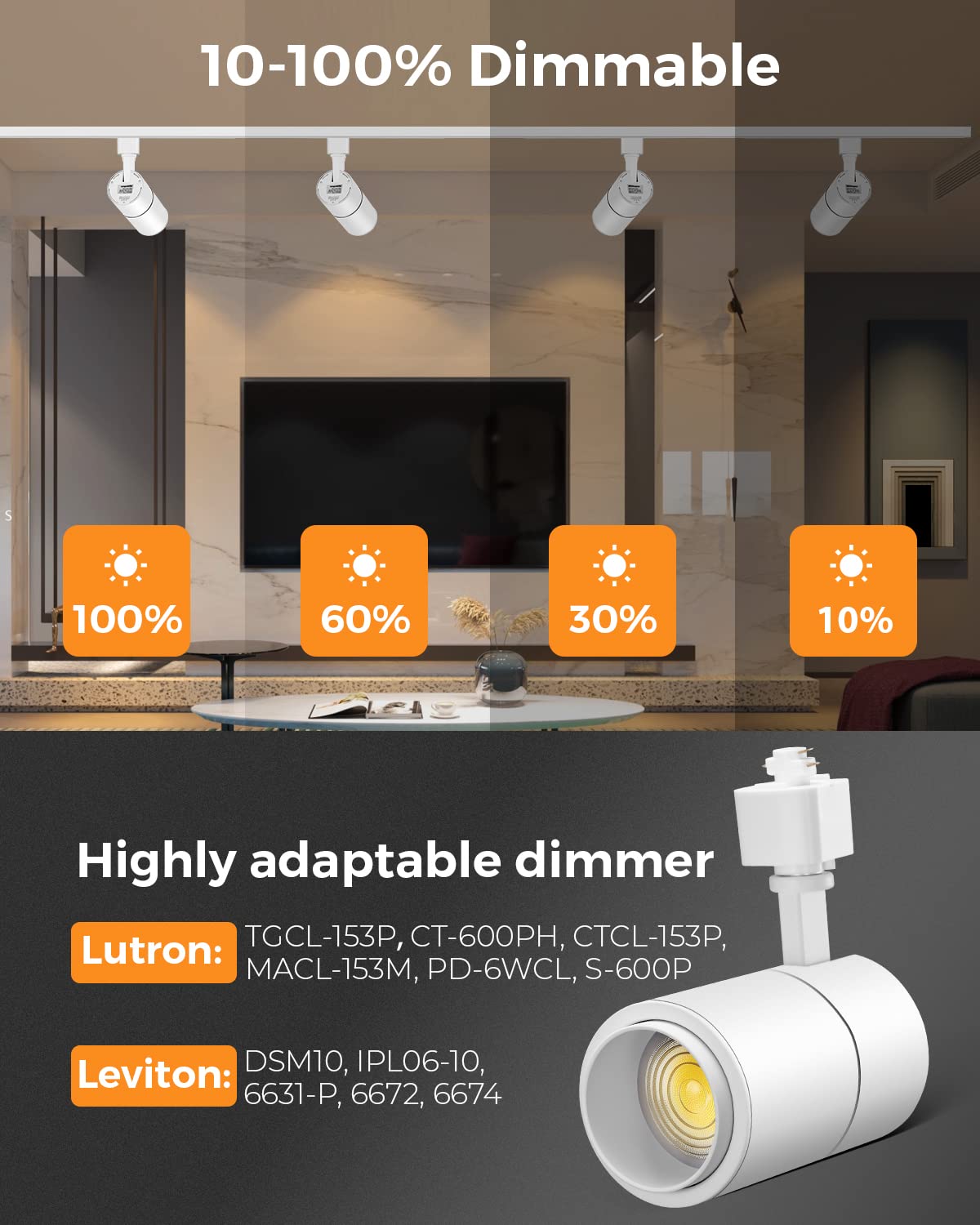 Vanoopee 3-Color Zoomable 30W Led Track Lighting Heads H Type Track Light Heads Dimmable Bright Ceiling Spotlight Fixtures For S