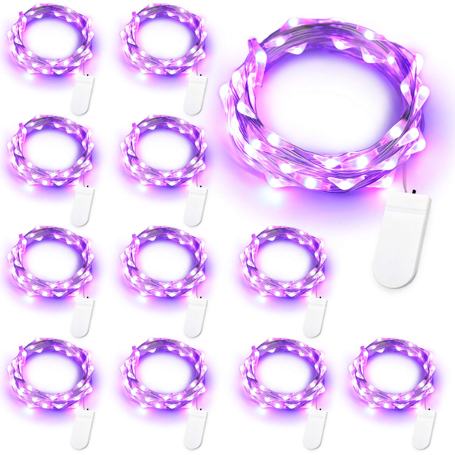 Brizled Purple Fairy Lights, 12 Pack 20 LED Purple Halloween Lights, 6.56ft Battery Halloween String Lights, Indoor Twinkle Star