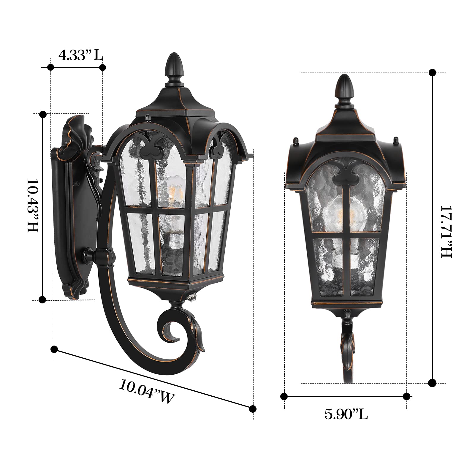PARTPHONER Black Roman Outdoor Wall Light Fixture, 17.7"H Waterproof Sconce with Water Glass, Dusk to Dawn, Sensor - Model PA1143-S