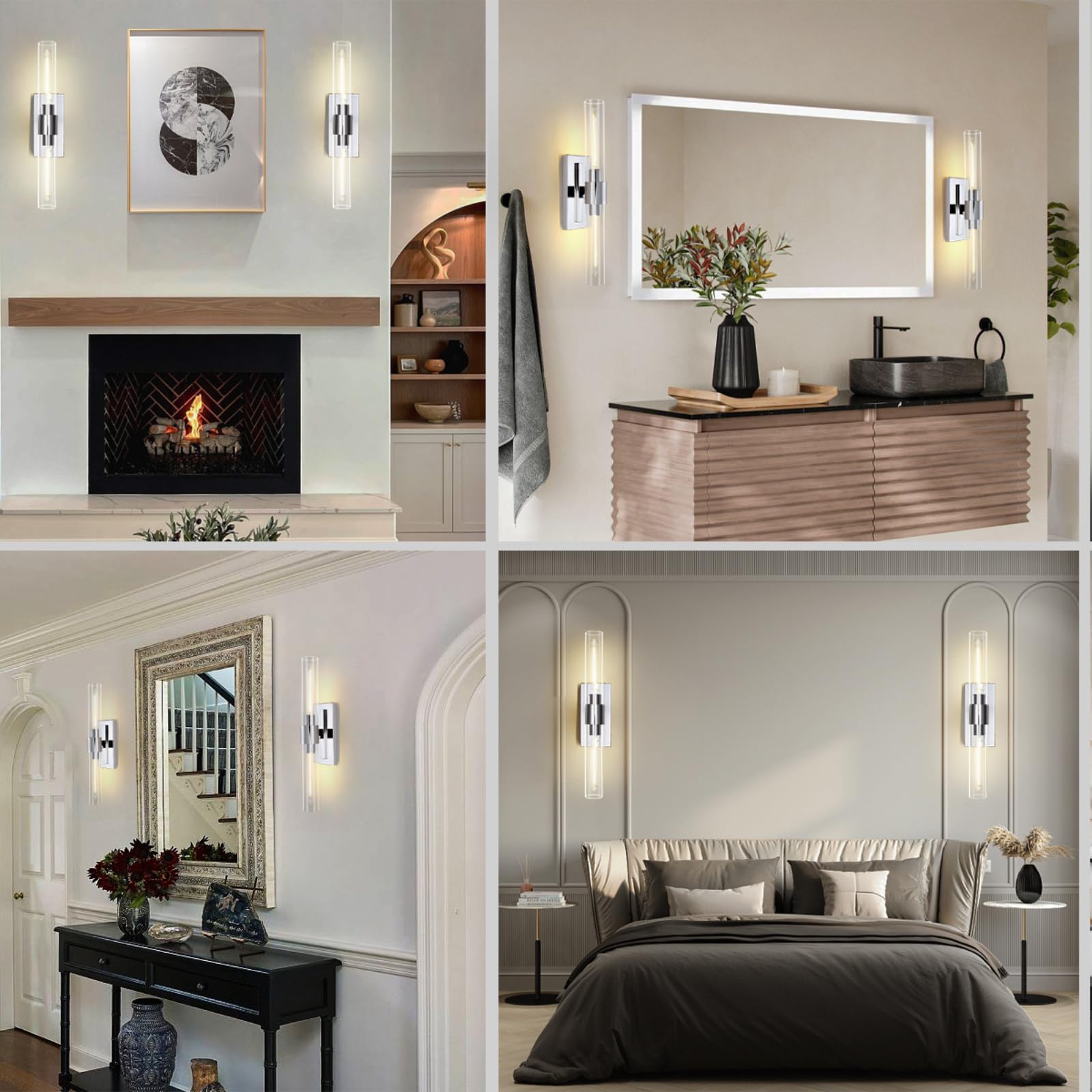 Bathroom Vanity Light Fixtures, Glass Tube Wall Sconces, Brushed Brass Base, Bathroom Wall Lights, Bedroom Bedside Wall Light, W