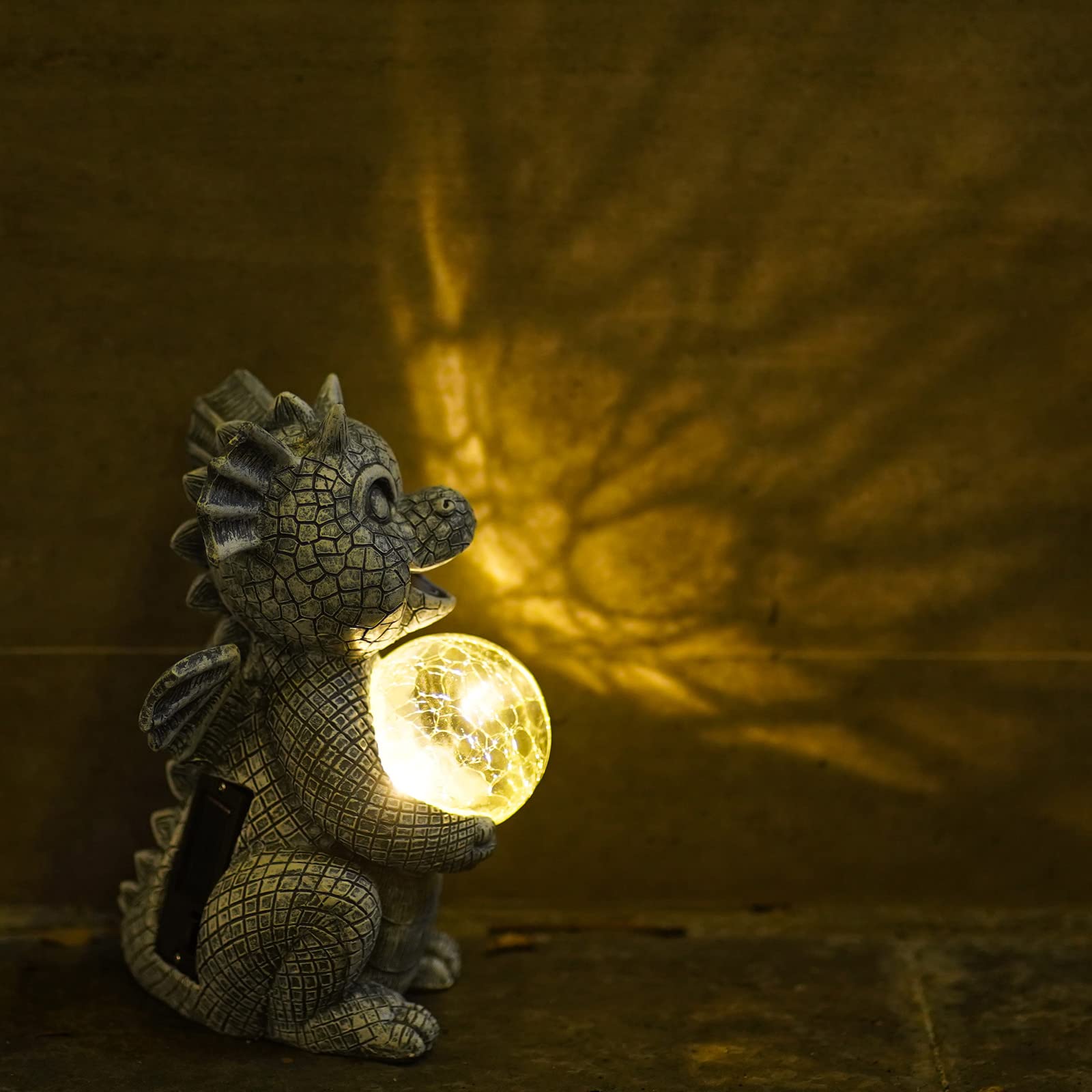 Qeeman Garden Decor Solar Statue - Dragon Hold LED Lights, Polyresin, Outdoor Yard Art for Mom, Grandma, Wife,  Front Patio Decorations