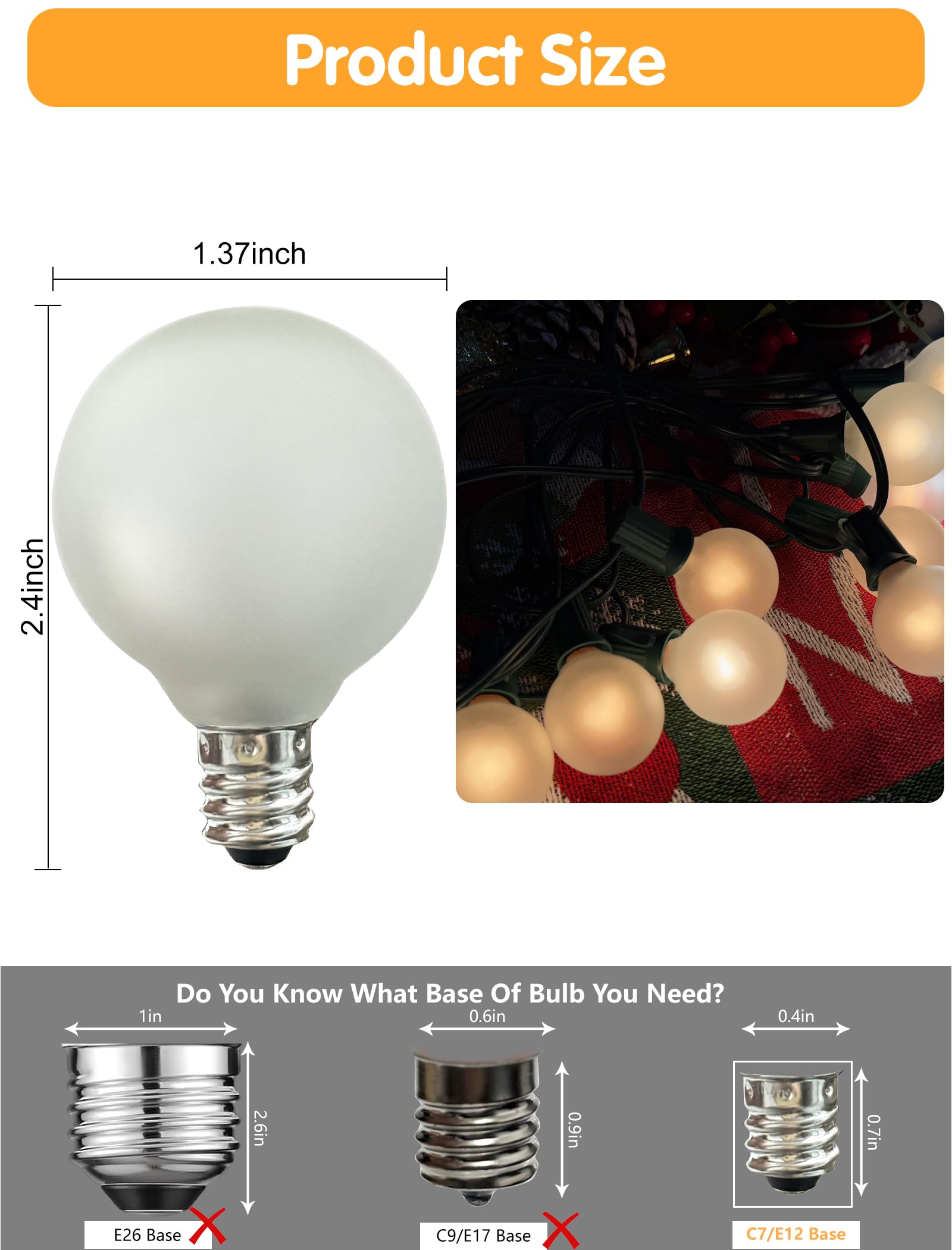 Romasaty G40 Frosted Outdoor Globe Replacement Bulbs - 5W E12 Base, 25 Pack Glass, UL Listed for Indoor/Outdoor, Frosted White