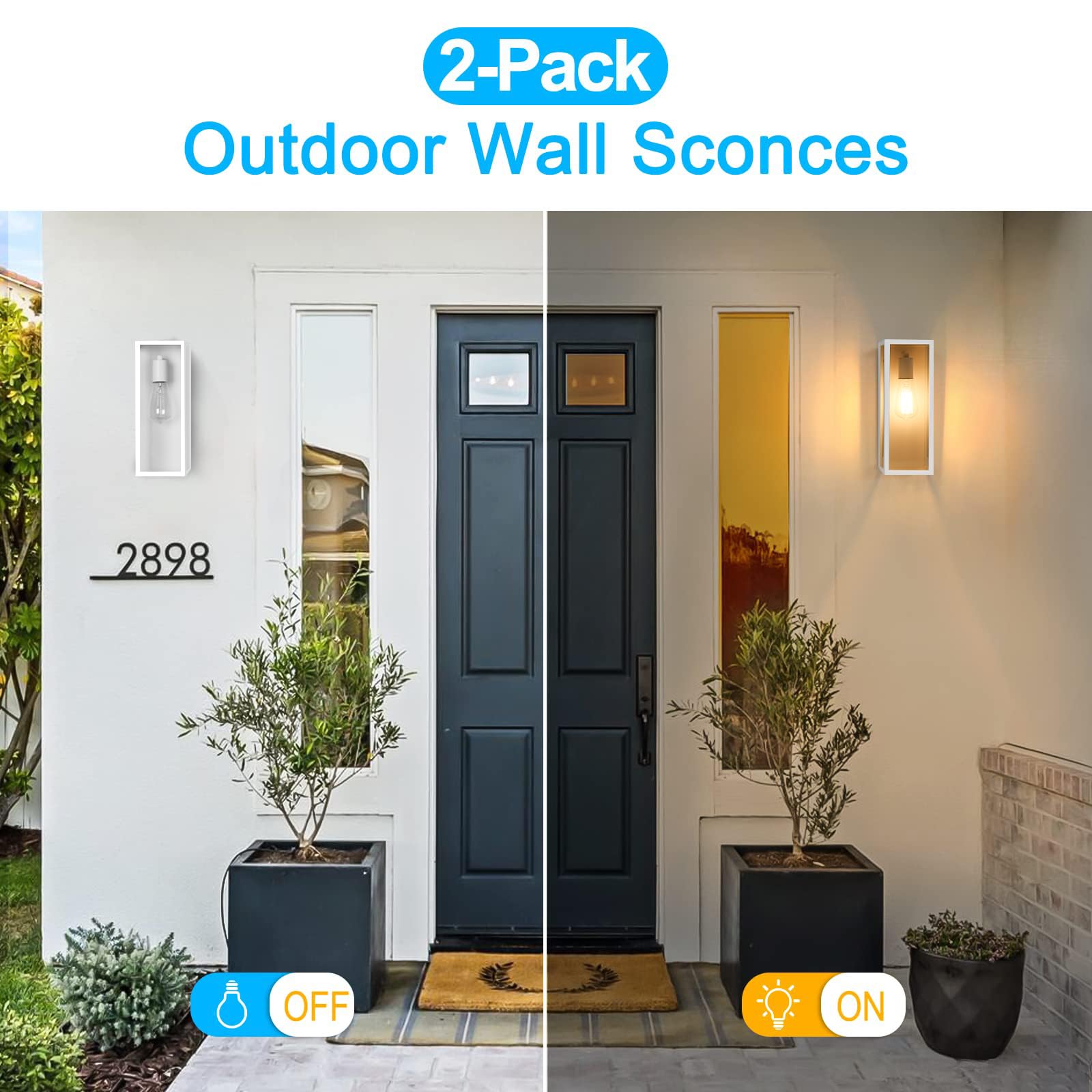2-Pack Outdoor Wall Lanterns, Exterior Waterproof Wall Sconce With Glass Shades, White Porch Lights Wall Mounted, Anti-Rust E26