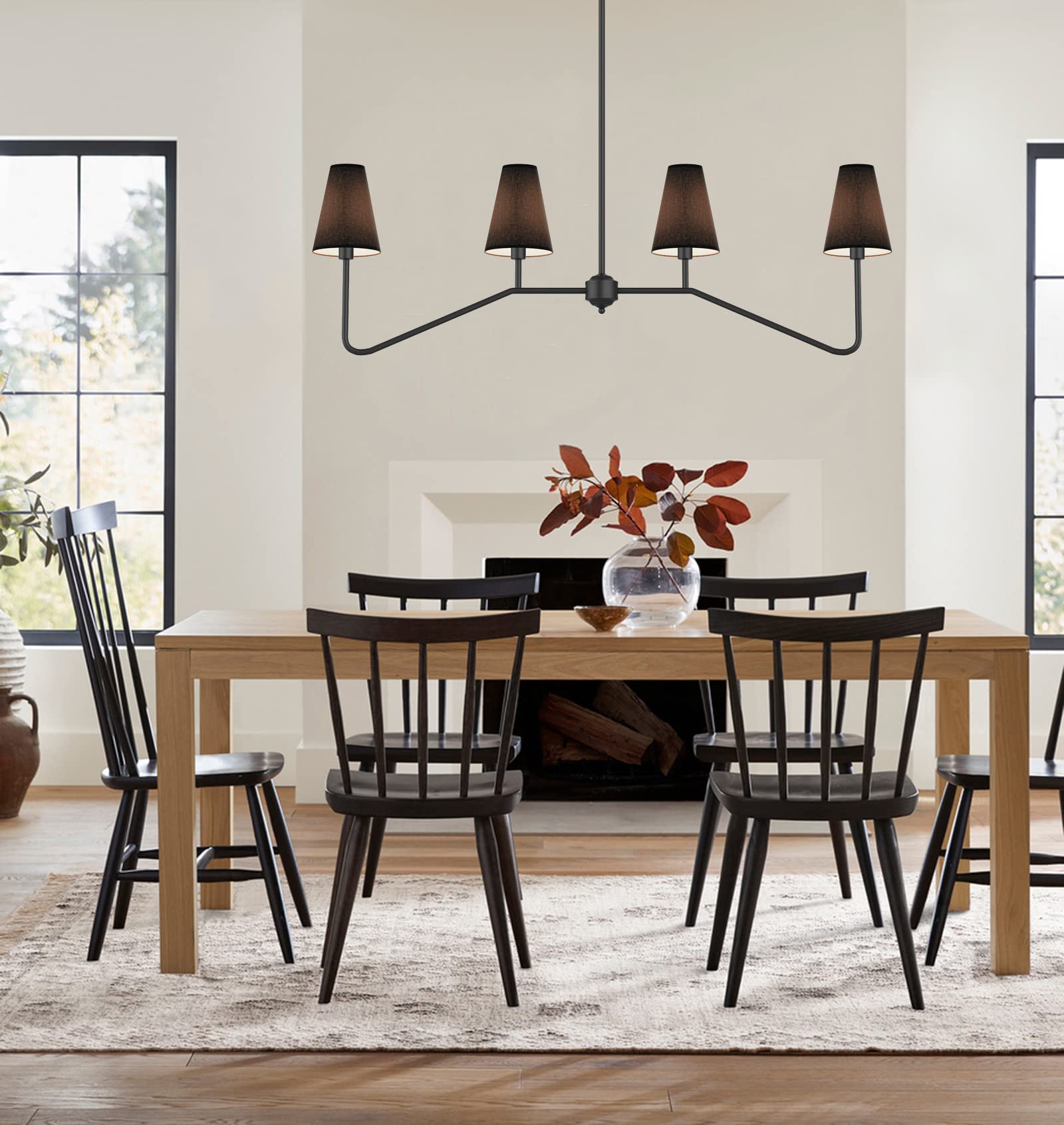 Electro Bp;47'' W 4-Light Linear Kitchen Island Lighting Fixture Classic Chandeliers Matt Black With Black Linen Shades 160W