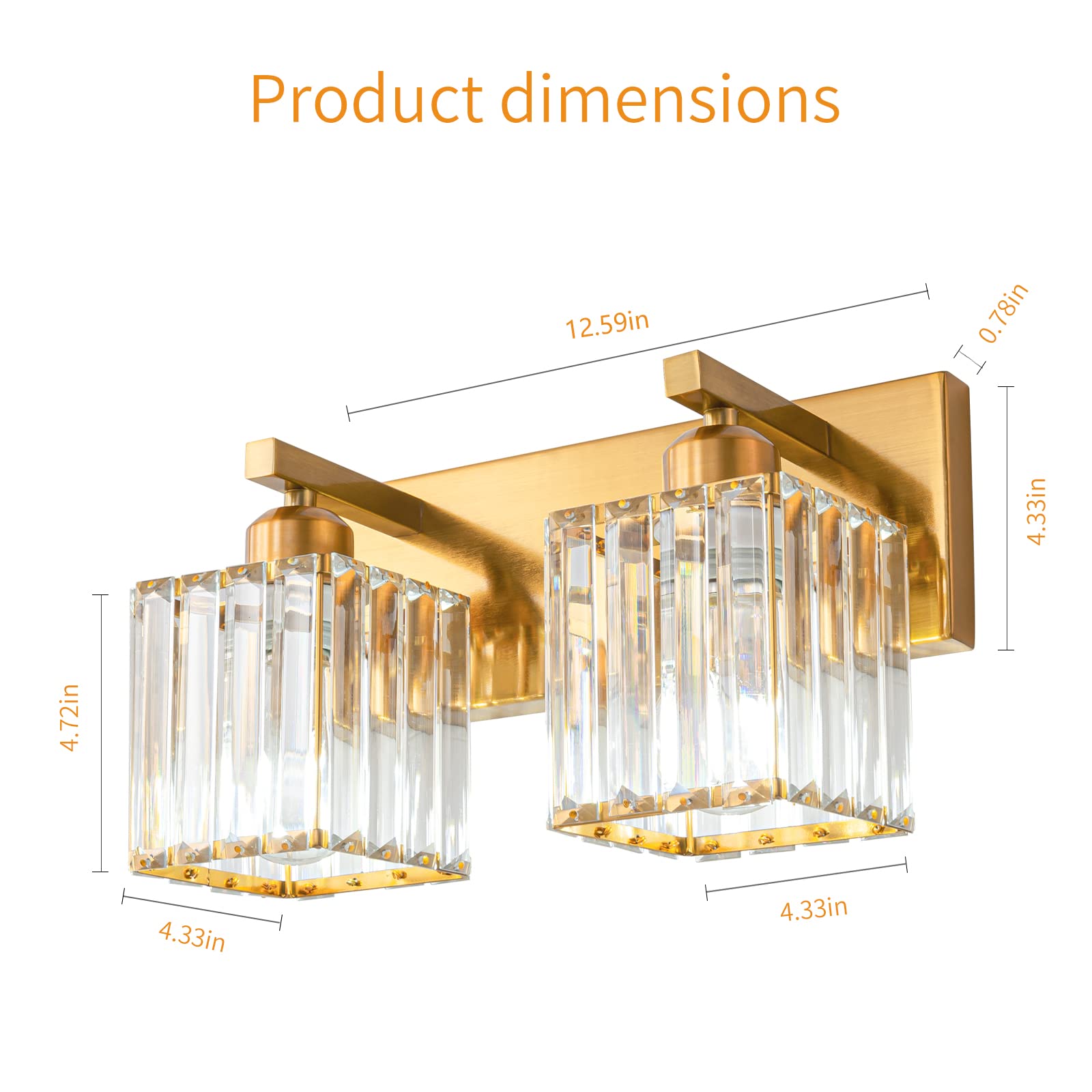 FDPBY 2-Light Wall Light - Modern Gold Brushed Brass Crystal for Bathroom Vanity, Model JW-002