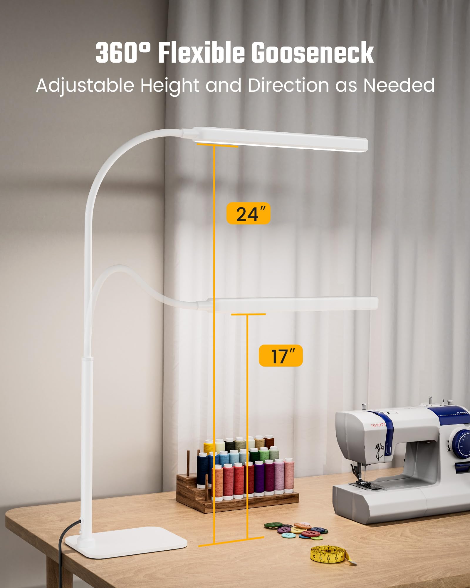 Superdanny Eye-Caring Led Desk Lamp With Base 360?Flexible Gooseneck Work Lamp Touch Control 3 Light Colors Smooth Dimming Task Lighting Reading Light For Home Office College Dorm  White