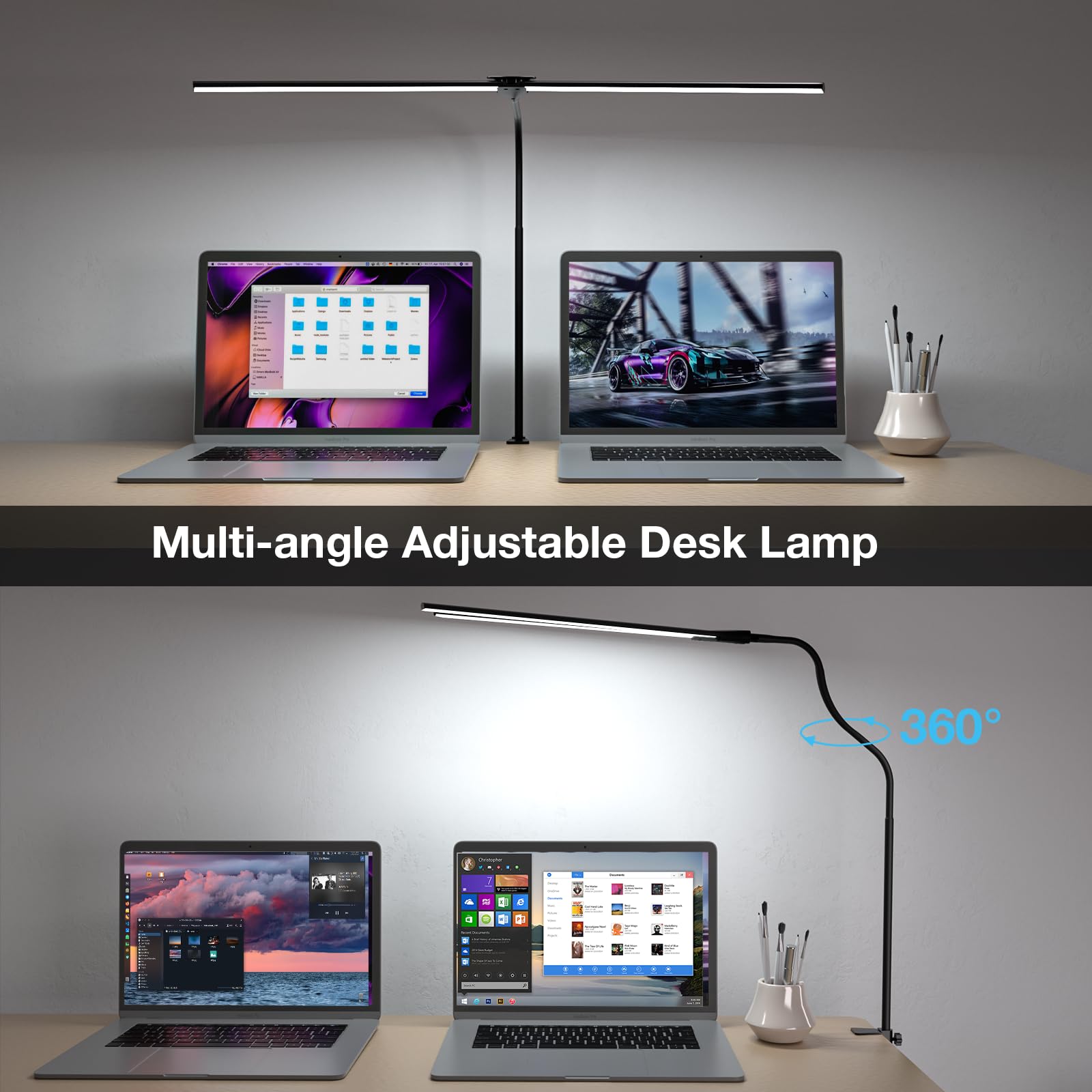 Hensam Desk Lamp For Office Home, 31.5'' Desktop Lighting Bar With Gooseneck, Clip On Desk Light With Clamp, Bright Dimmable Tab