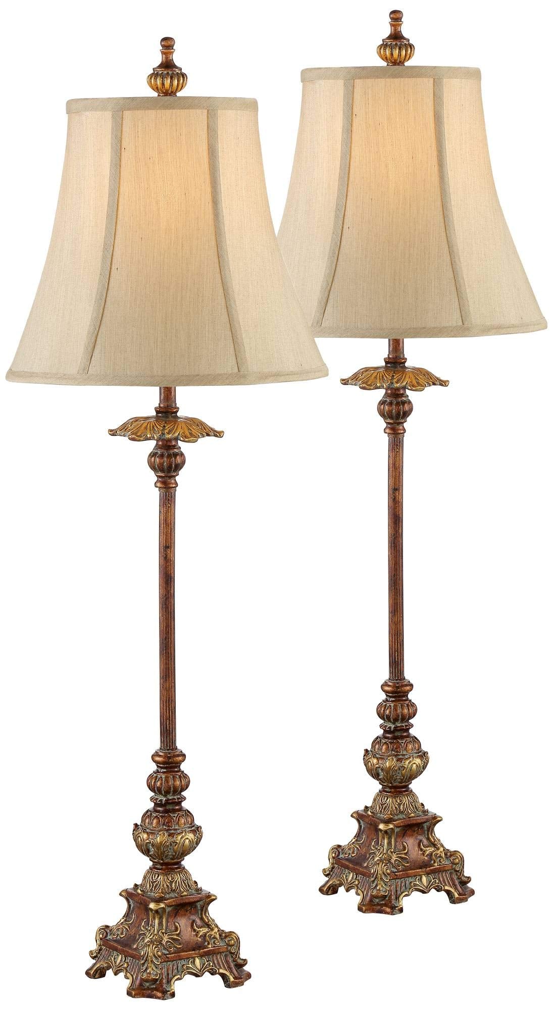 Regency Hill Juliette 36 1/2 Tall Skinny Large Buffet Traditional End Table Lamps Set Of 2 Brown Light Bronze Finish Fabric Shad