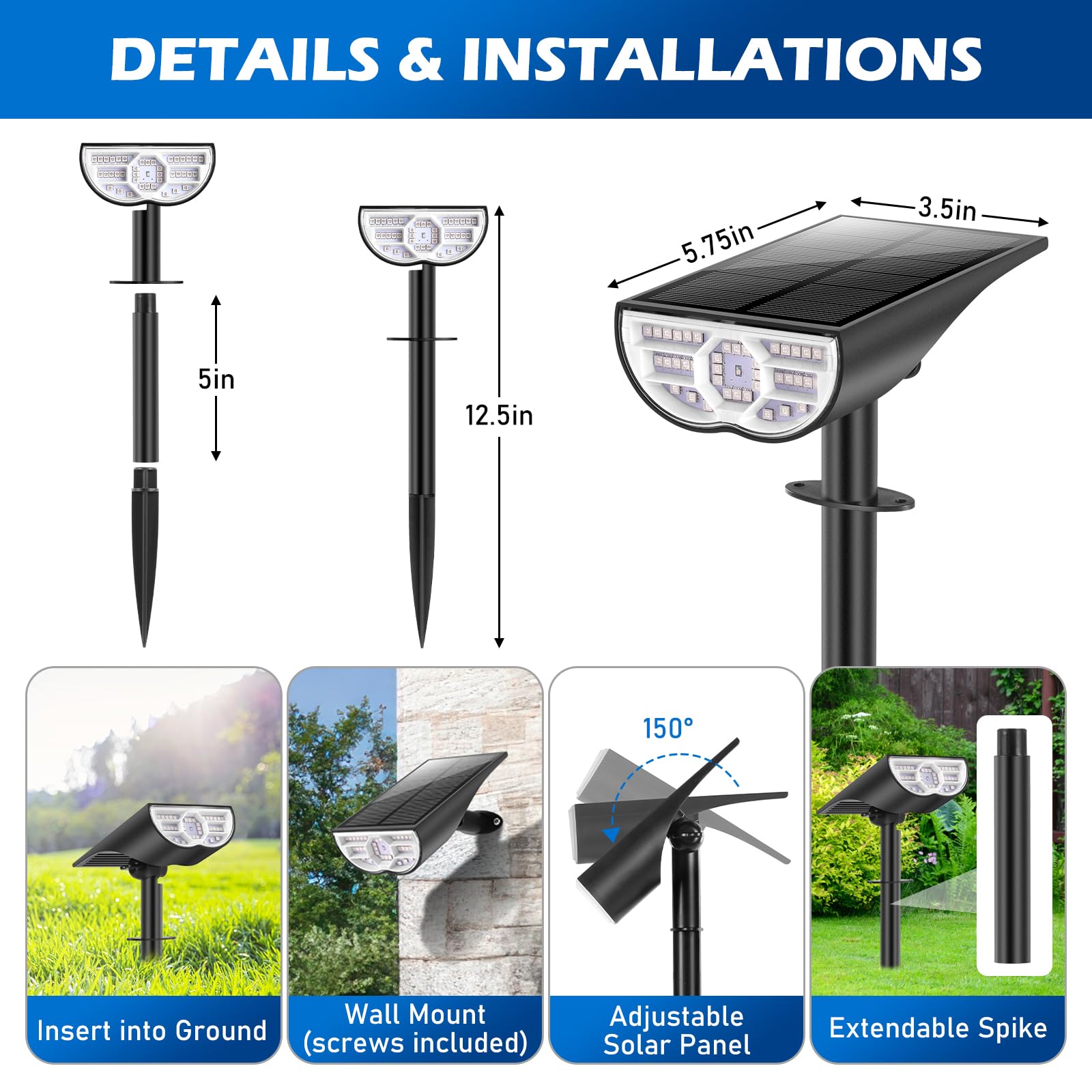 Tobusa Solar Spot Lights Outdoor Waterproof, Rgb Solar Color Changing Lights With 9 Lighting Modes, Multi-Color Solar Powered La
