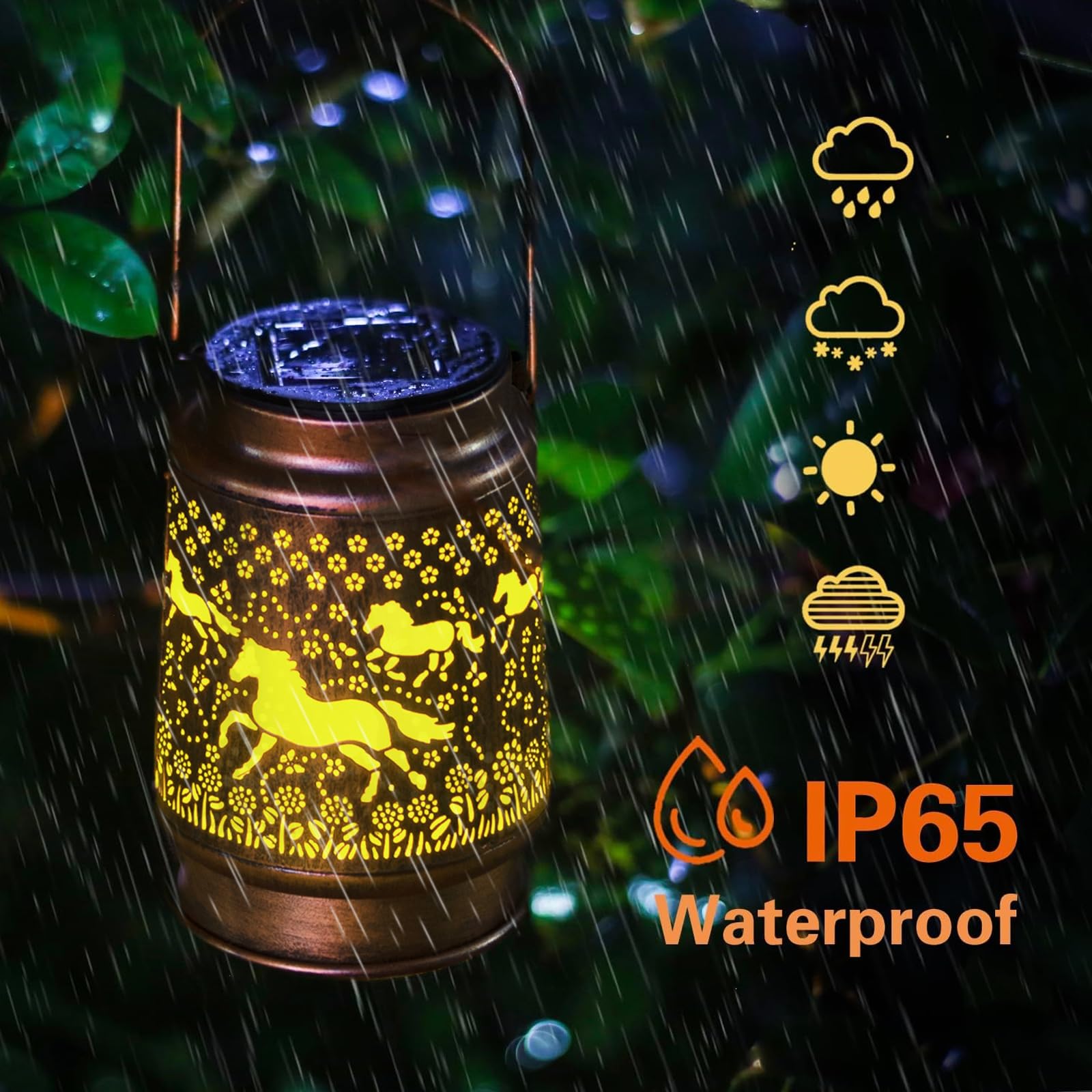 kyoryuger Solar Lantern for Yard Patio Lawn Decor - Metal Outdoor Lantern - Horse Design