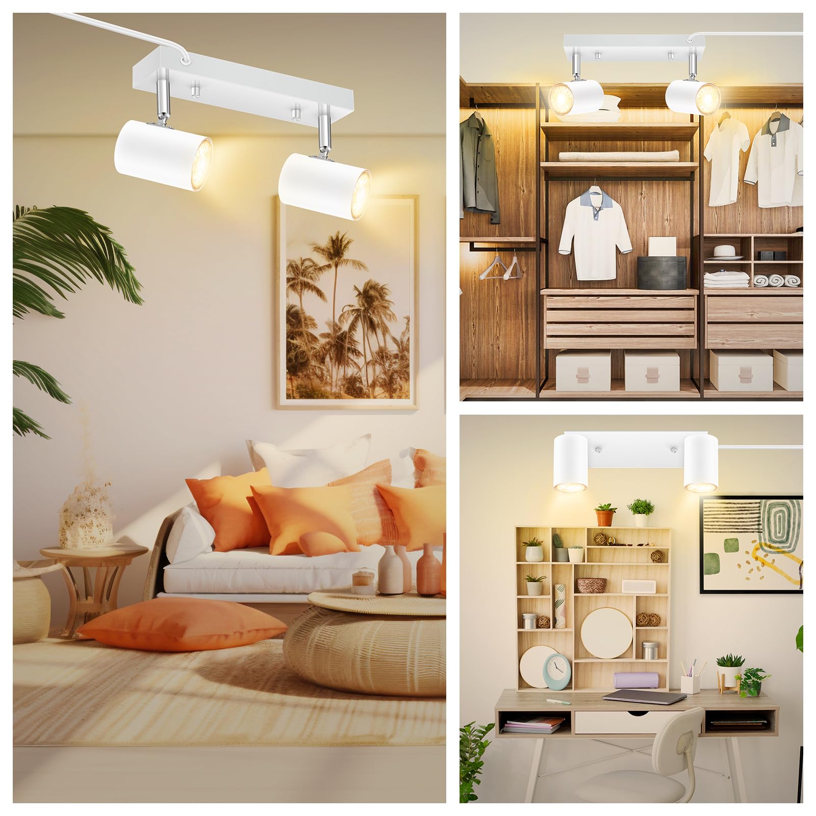 Auquee 2 Light Track Lighting Kit,White 2 Way Flexible Plug In Ceiling Spotlight,Industrial Led Wall Light For Kitchen Cabinet G