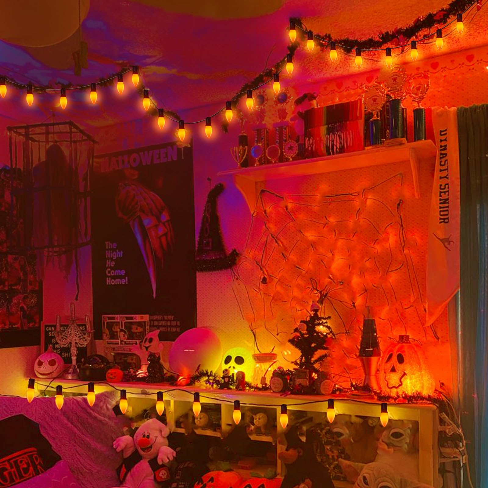 GOOTHY C9 LED Orange Christmas Light Bulbs - 25 Pack, Shatterproof, E17 Base, 0.6W, 2700K for Outdoor Halloween String Lights