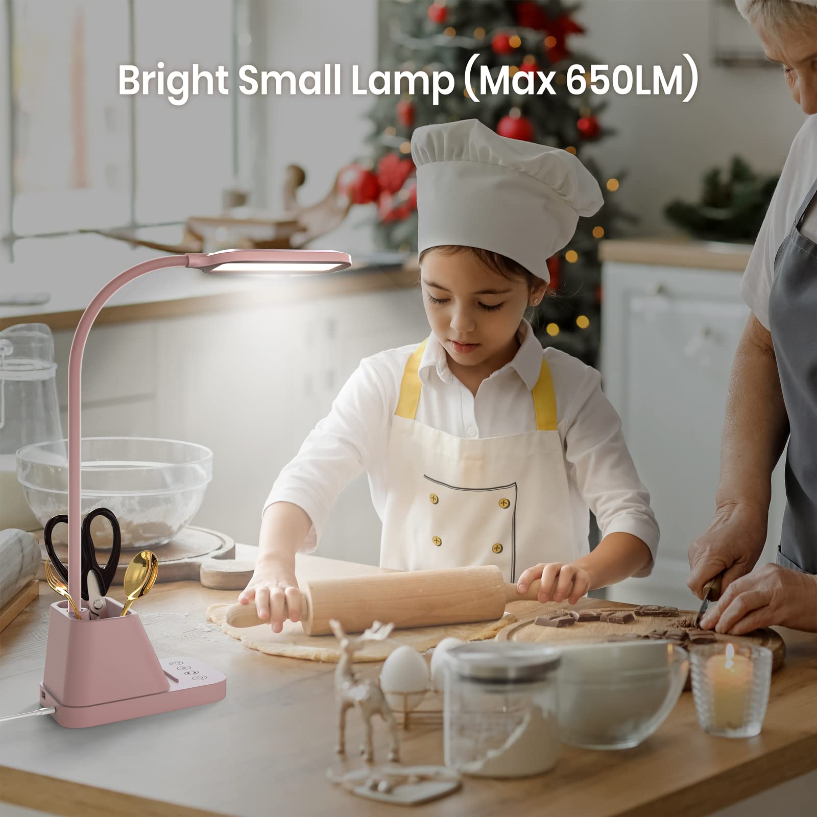 Axx Pink Desk Lamp For Kids, Cute Study Table Light For Bedrooms, Kawaii, Usb Charging Port, Small, Led, 650Lm, Room College Dor