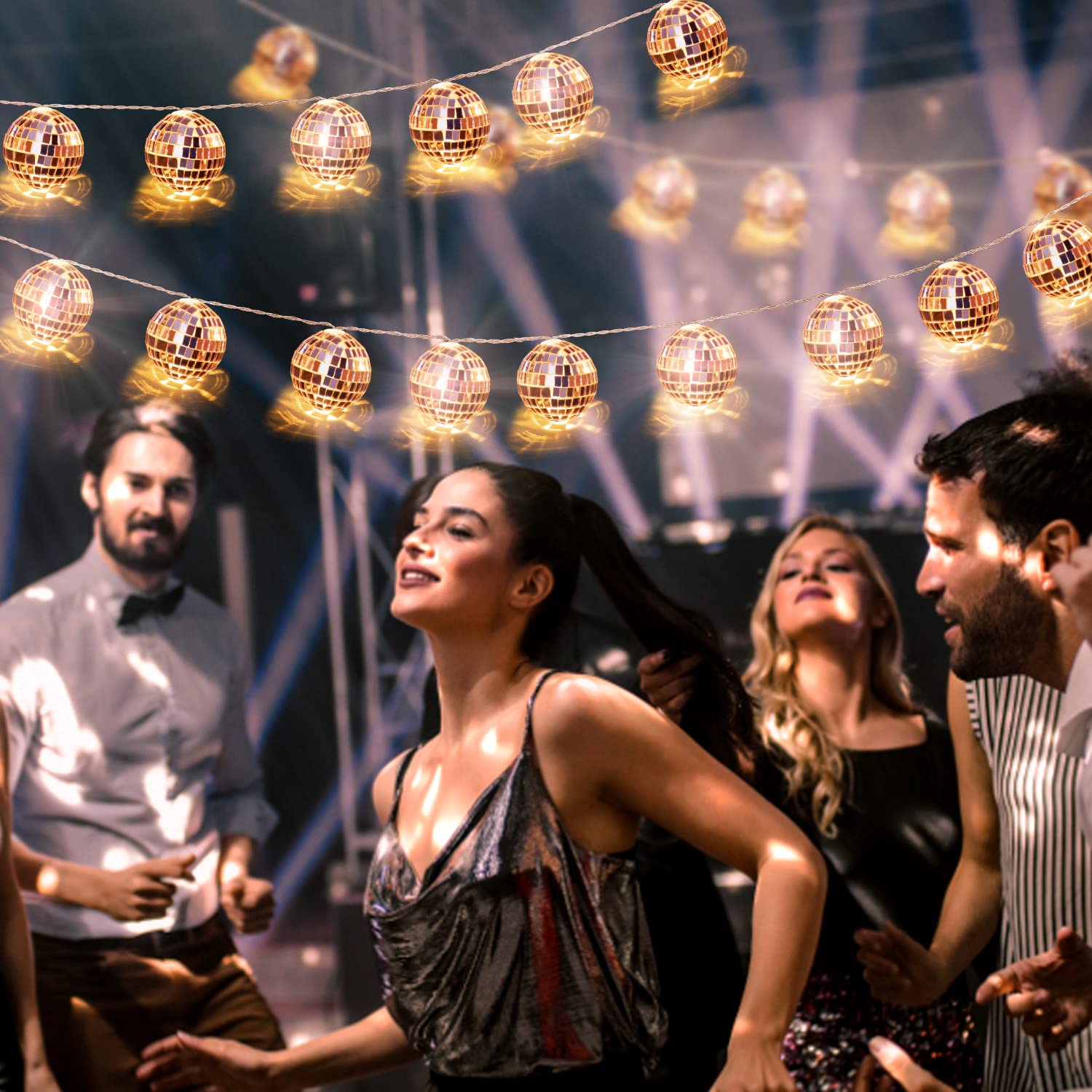 AceList 20 LED 9.8ft Disco Ball String Light - Battery Powered and USB Plug, Disco Ball Lights for 70's Disco Party Decorations