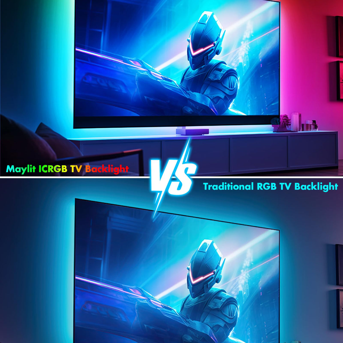 maylit ICRGB LED Lights for TV, 18ft Bluetooth TV LED Backlight for 71 ...