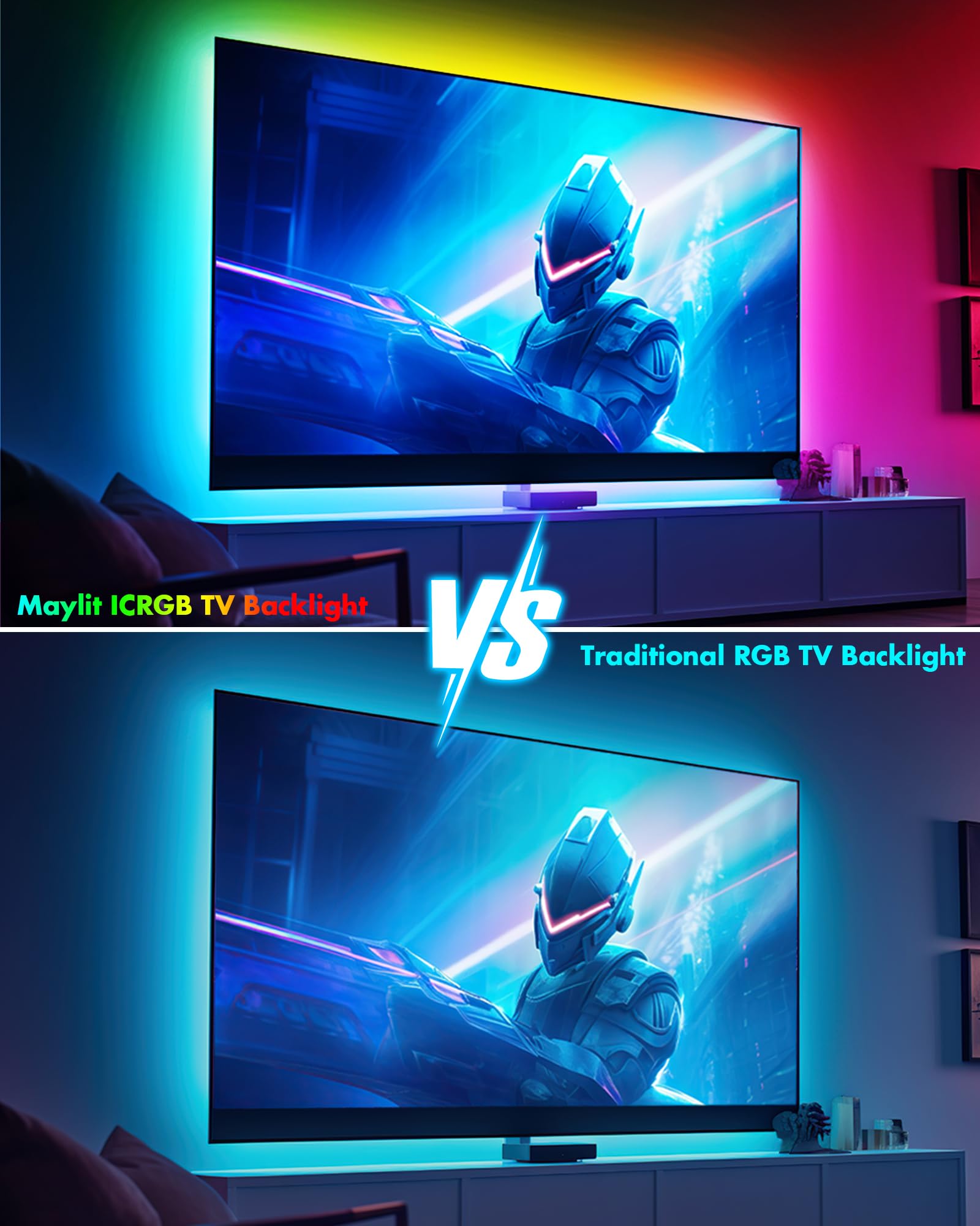 Maylit Icrgb Led Lights For Tv, 18Ft Bluetooth Tv Led Backlight For 71-75In, Color Changing Tv Lights Behind