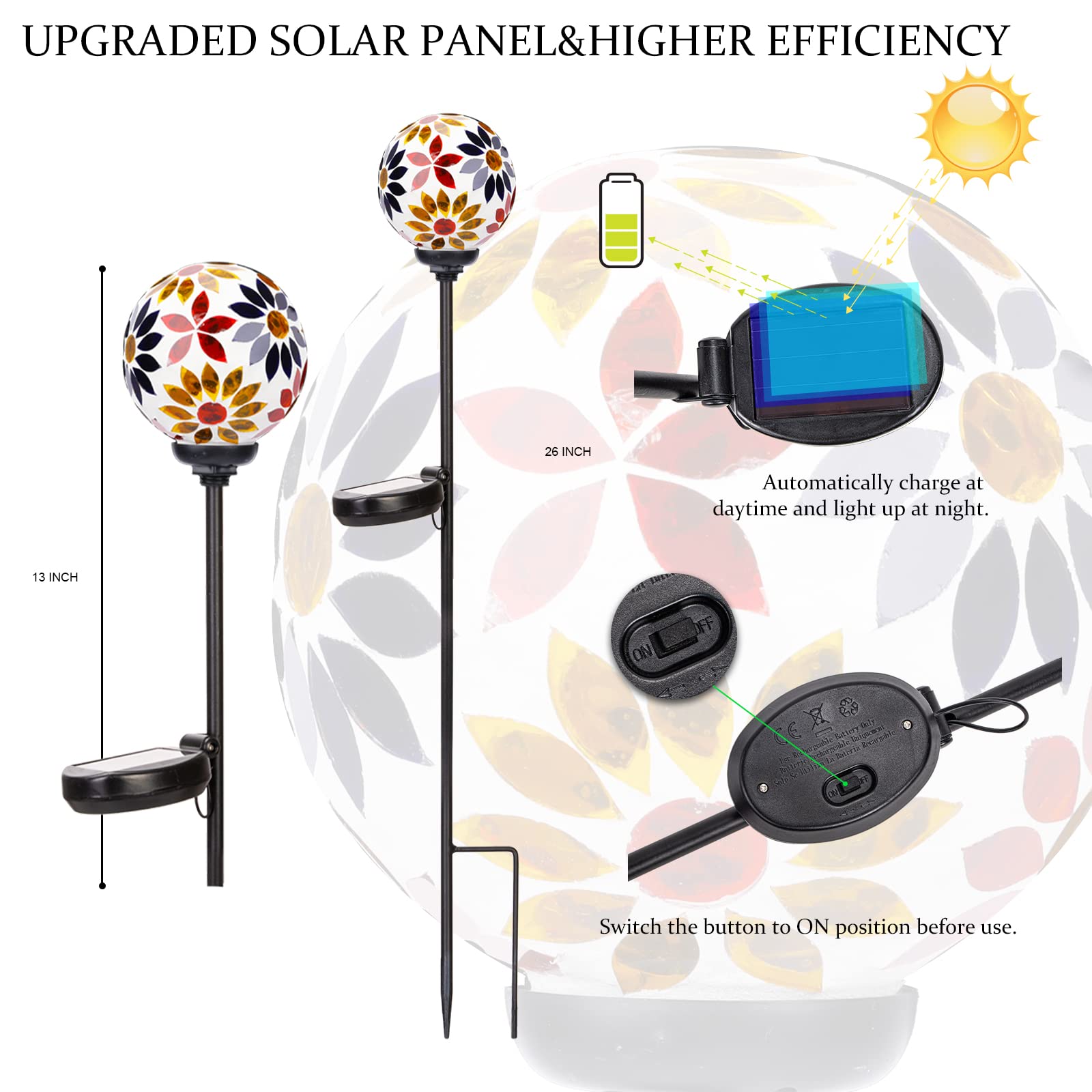 VCUTEKA Solar Garden Lights, Waterproof LED Stake Light for Landscape Pathway, Multi-2, Model B0B3LPNMFJ