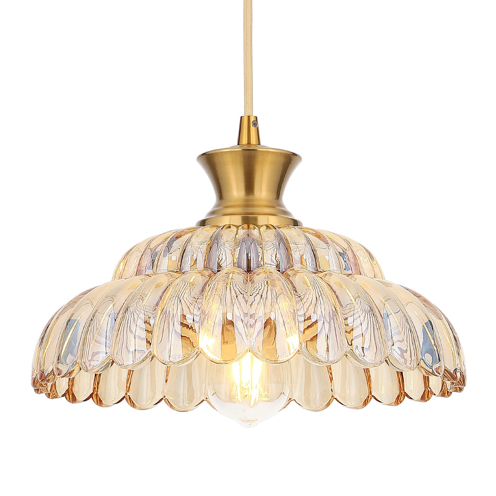 Mgcanyu Amber Glass Pendant Lights  11.8 Brushed Gold Lighting Glass Light Fixtures Modern Glass Chandelier Vintage Hanging Ceiling for Kitchen Island Dining Room Restaurant Bedroom Foyer Entryway