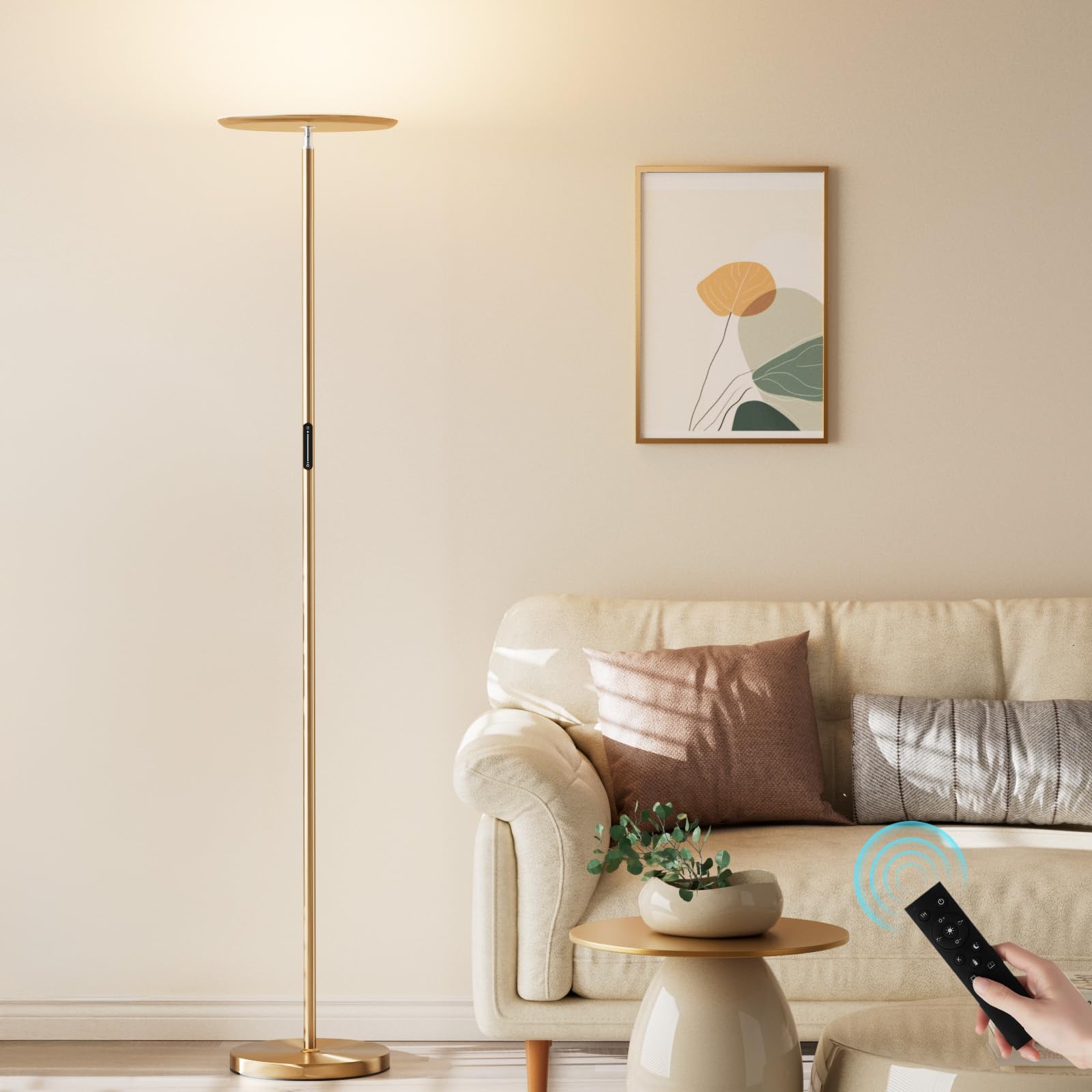 PreeOtti Modern LED Floor Lamp - Remote & Touch Control, Sky Torchiere Standing Lamp, Fully Dimmable, 3 Color Temperatures, Idea