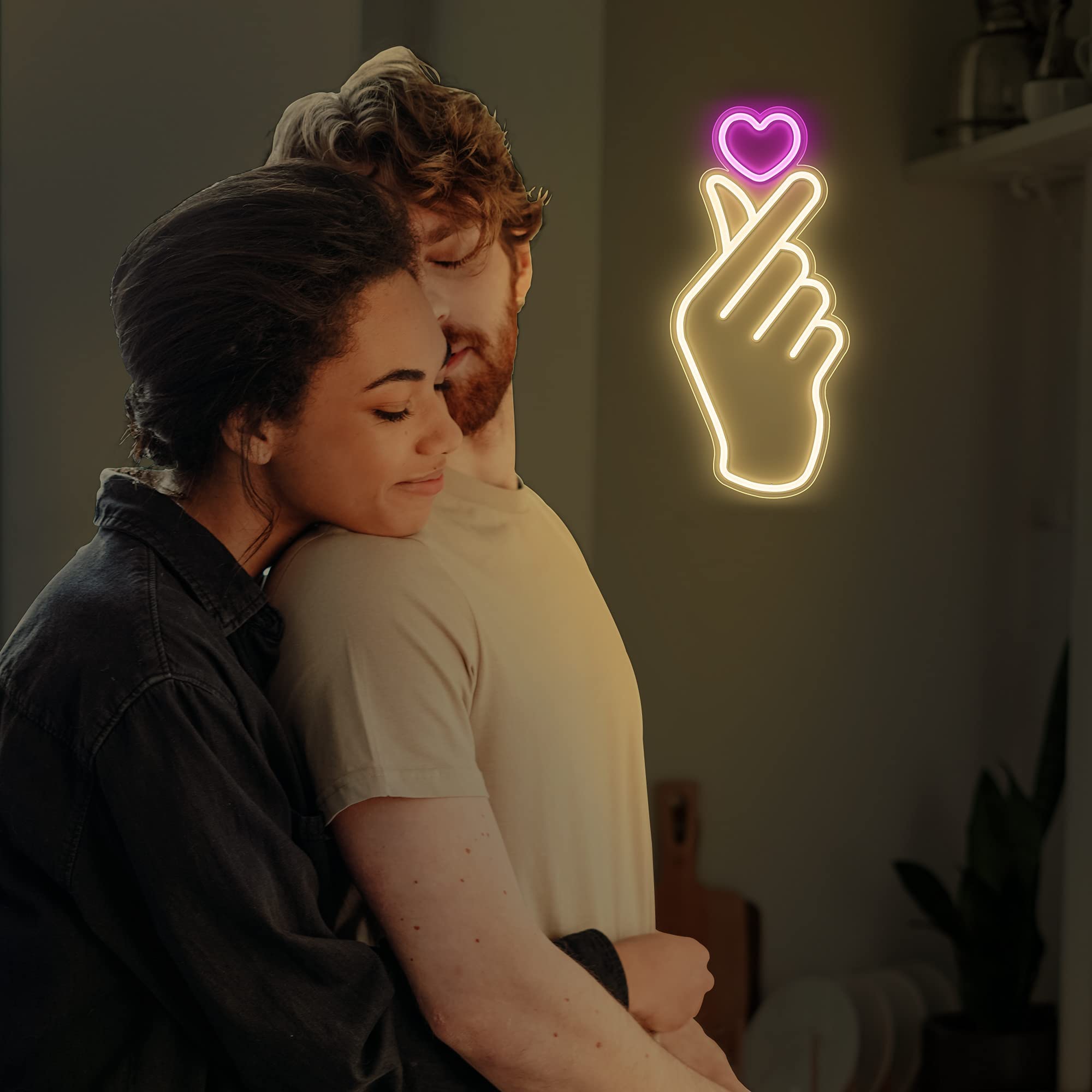 Lumoonosity Finger Heart Neon Sign - Pink & Warm White - 16.3x7.5 inches - K-Drama LED Light for Bedroom & Game Room Decor